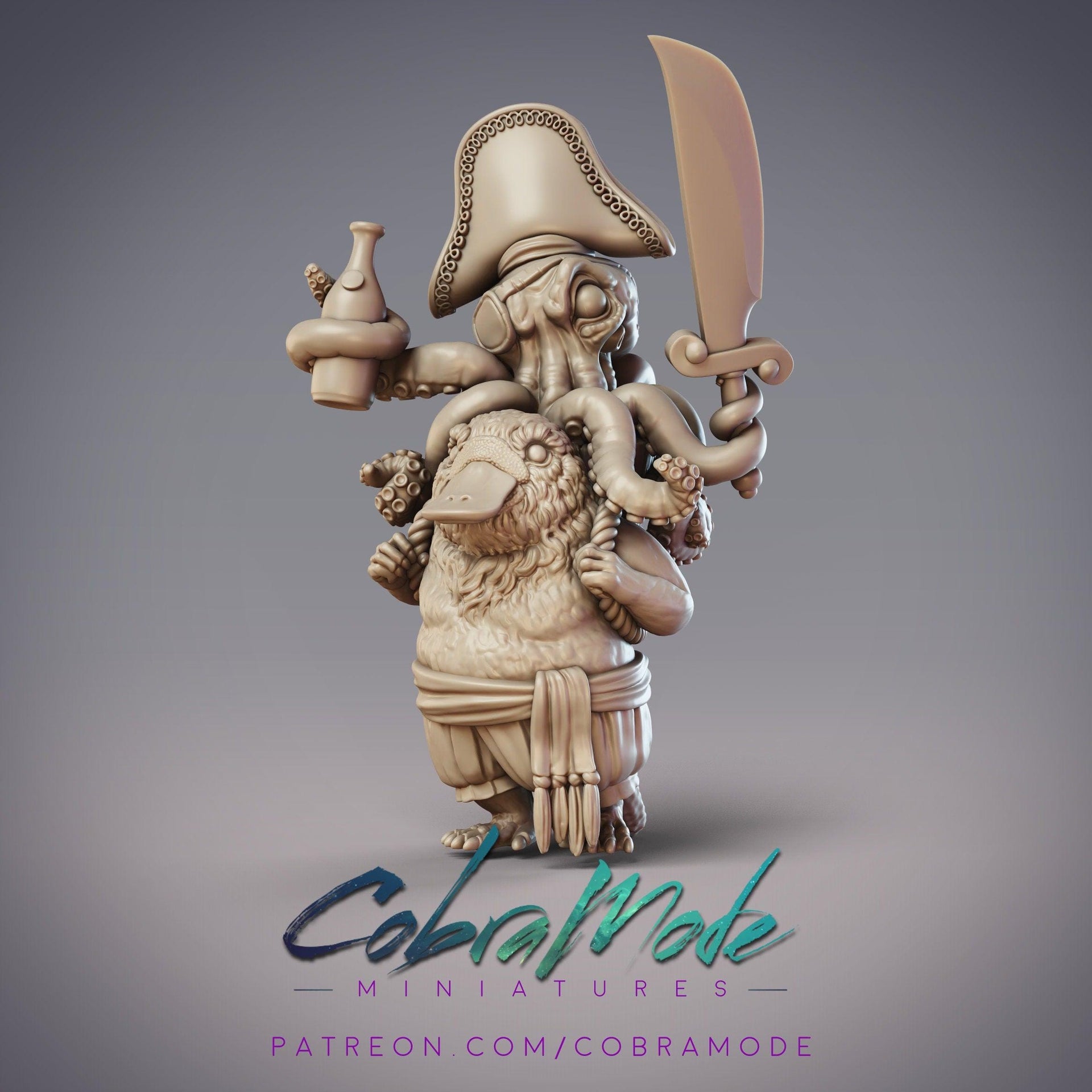 Boondaburra Pirate Ushar, Platypus Deckhand - CobraMode | Miniature | Wargaming | Roleplaying Games | 32mm | 54mm | Octopus Piggyback
