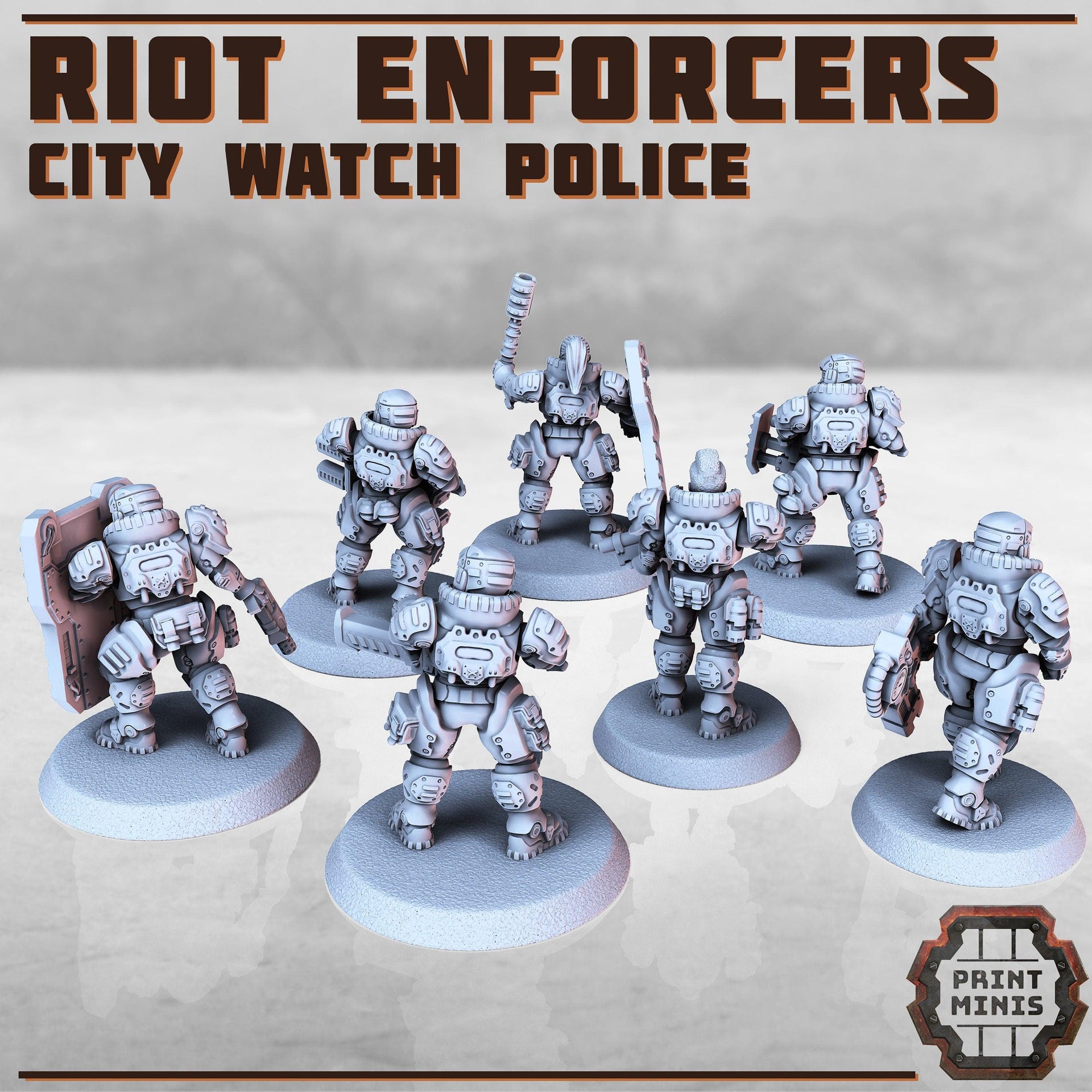 Modular Enforcer Riot Police - Print Minis | Sci Fi | Heavy Infantry | 28mm Heroic | Riot | Soldier | Cyberpunk