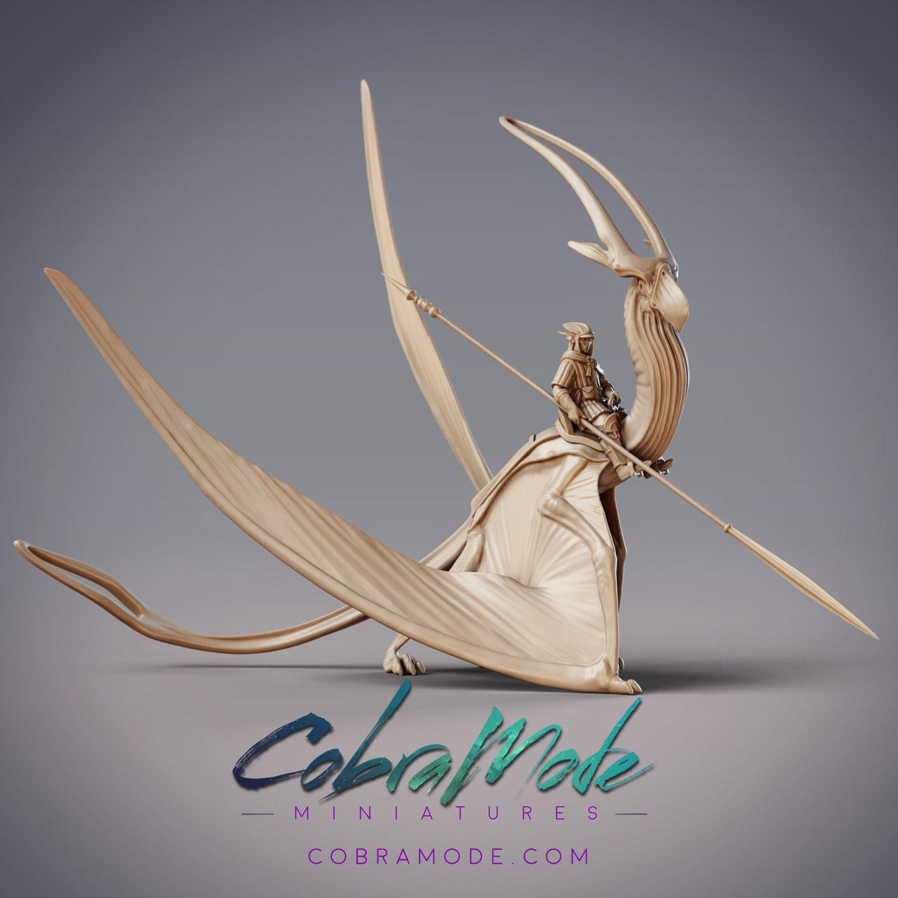 Air Cavalry Kalan, Flying Dinosaur Mount - CobraMode | Miniature | Wargaming | Roleplaying Games | 32mm | Terradactyl | Quetzalcoatlus