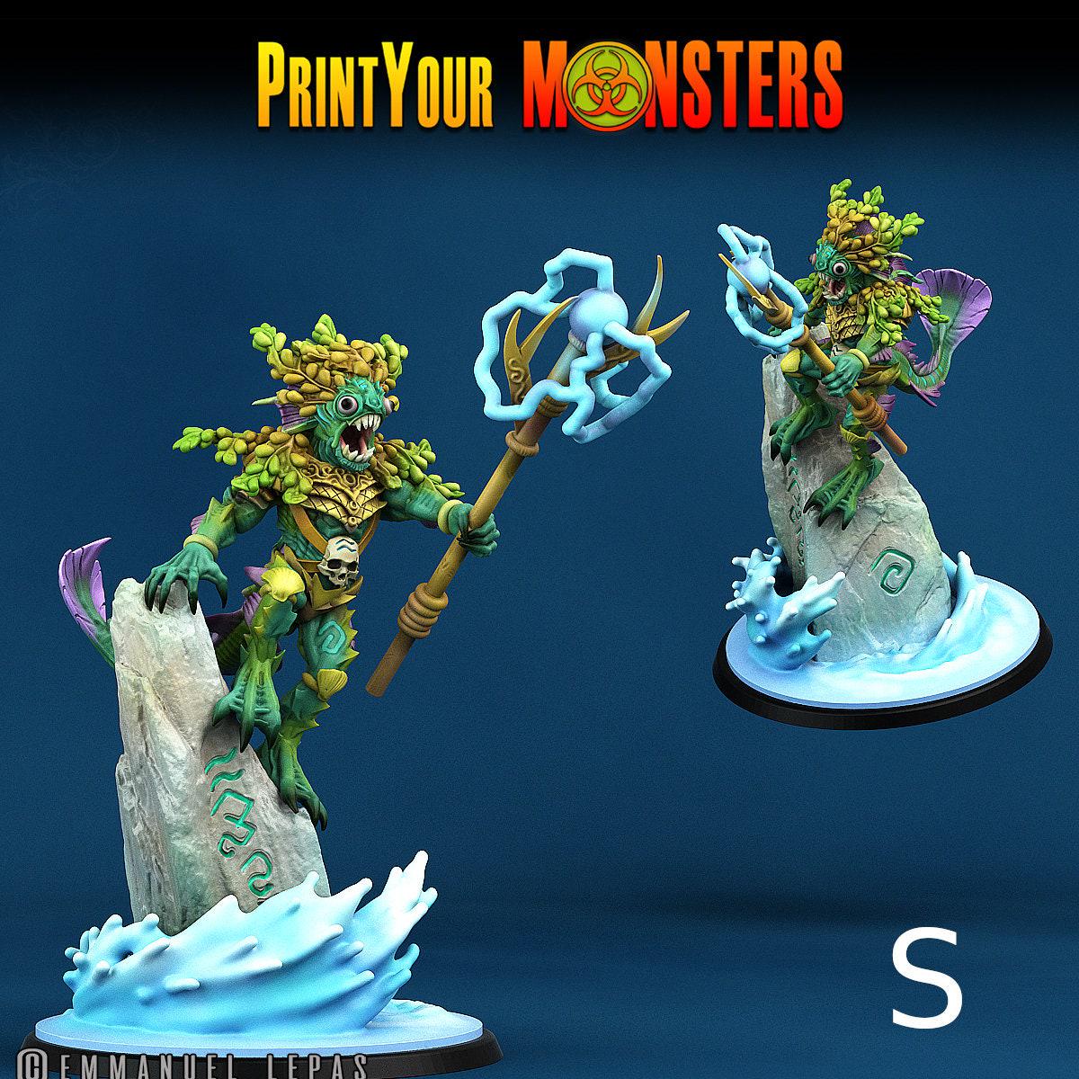 Searakin, Fish folk Warriors - Print Your Monsters | D&D  | 32mm | Mermen | Fishfolk | Deapsea