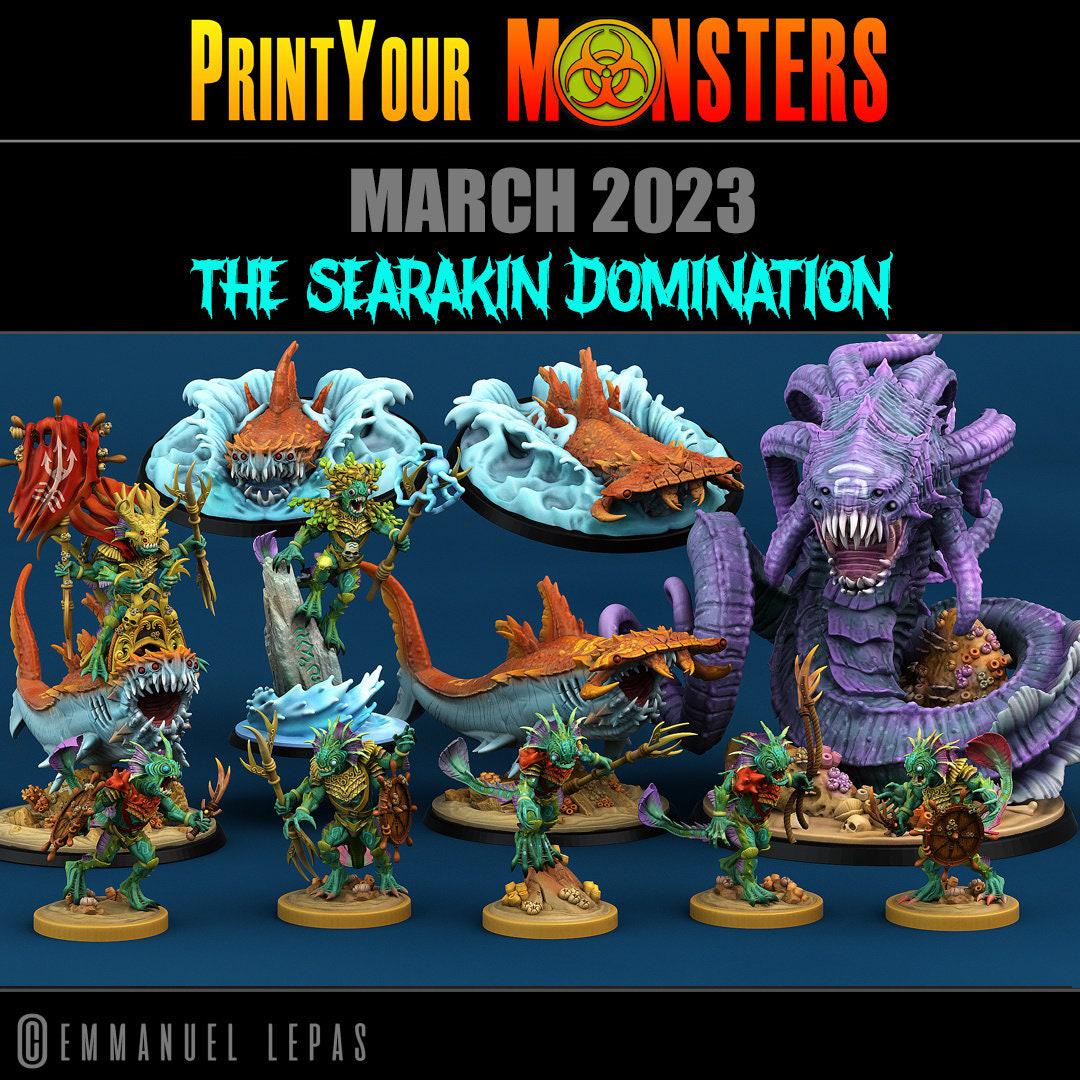 Searakin, Fish folk Warriors - Print Your Monsters | D&D  | 32mm | Mermen | Fishfolk | Deapsea