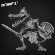 Crocodile Skeleton Warrior - Goonmaster | Miniature | Gruff Goats | Wargaming | Roleplaying Games | 32mm | Spear | Sword