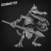 Crocodile Skeleton Warrior - Goonmaster | Miniature | Gruff Goats | Wargaming | Roleplaying Games | 32mm | Spear | Sword