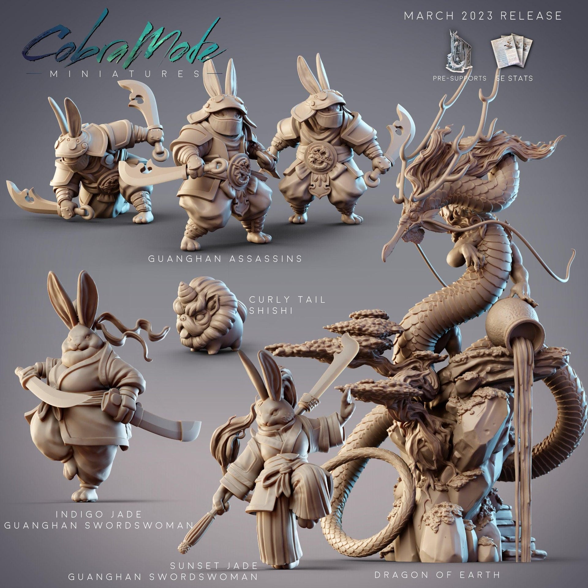 Guanghan Swordsman Indigo Jade, Rabbit Fighter - CobraMode | Miniature | Wargaming | Roleplaying Games | 32mm