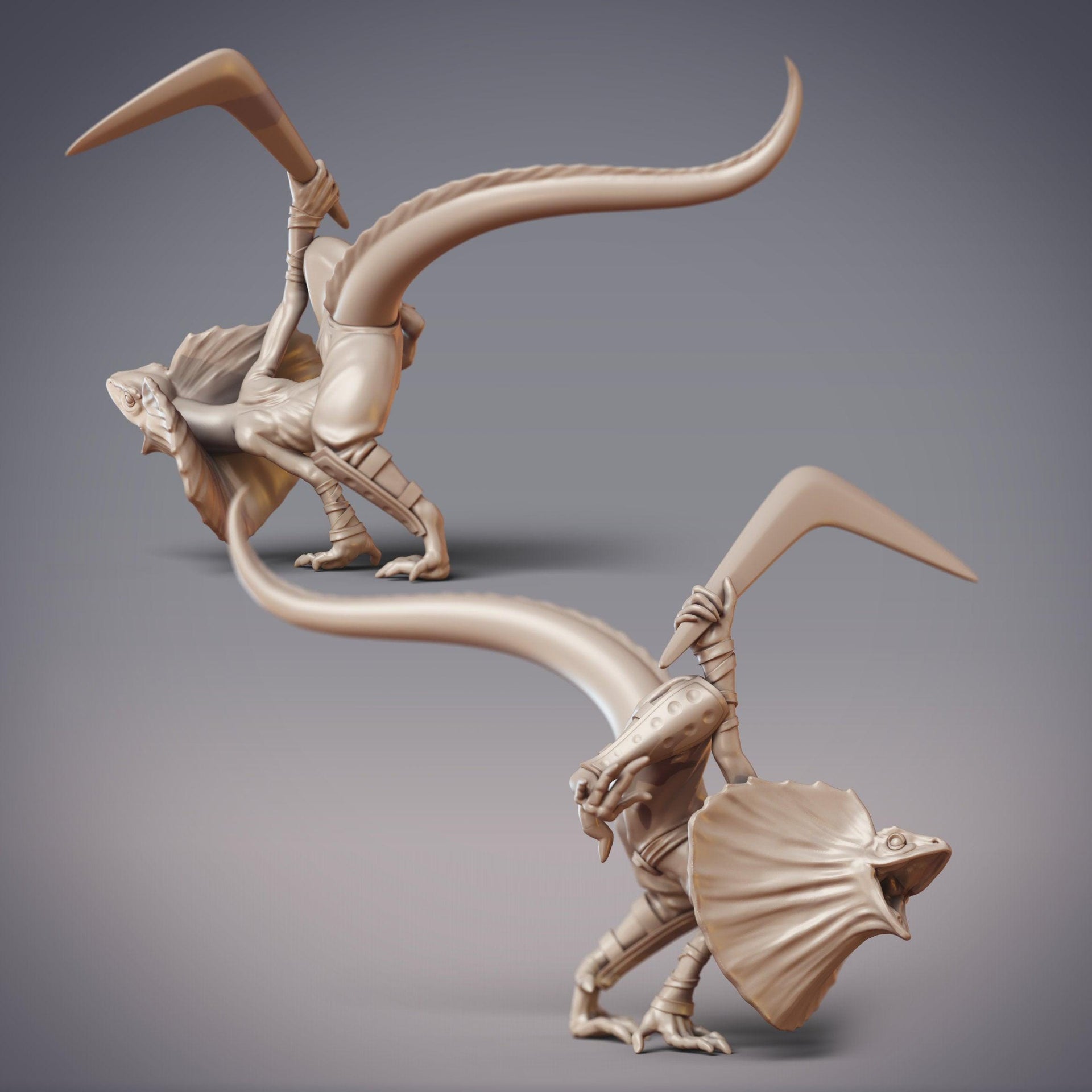 Bindagari Warrior Jarruk, Frilled Lizard Fighter - CobraMode - CobraMode | 28mm and 32mm | Wargaming | DnD | Tabletop Roleplaying