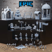 Chivalry Garden Scatter Terrain - Epic Miniatures | Ninth Age | 32mm | Gazebo | Bench | Light | Statue | Tools | Picnic | Well | Fountain