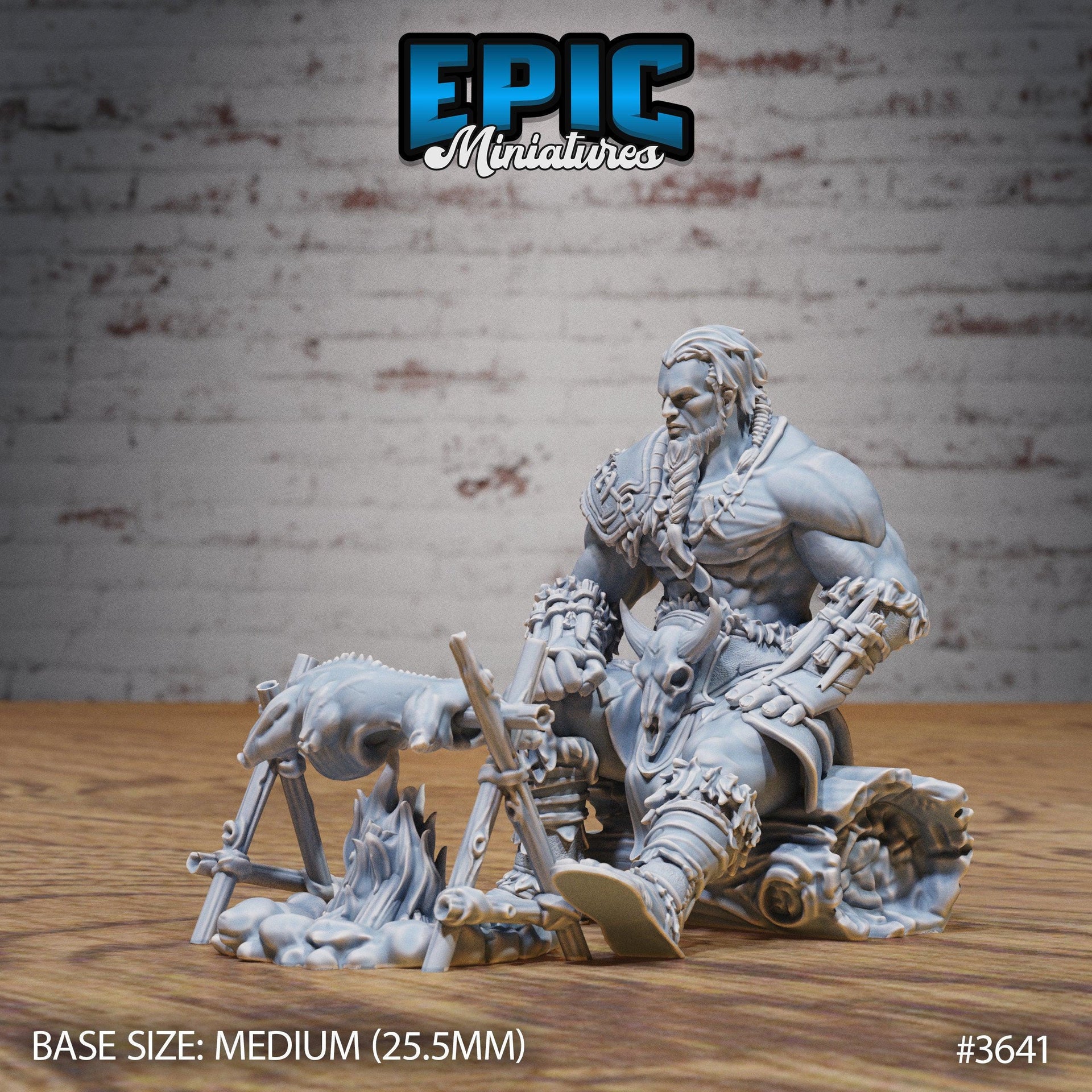 Barbarian Tribe Male- Epic Miniatures | 32mm | Ice Age Madness | Fighter | Warrior | Hunter | Cooking | Camp