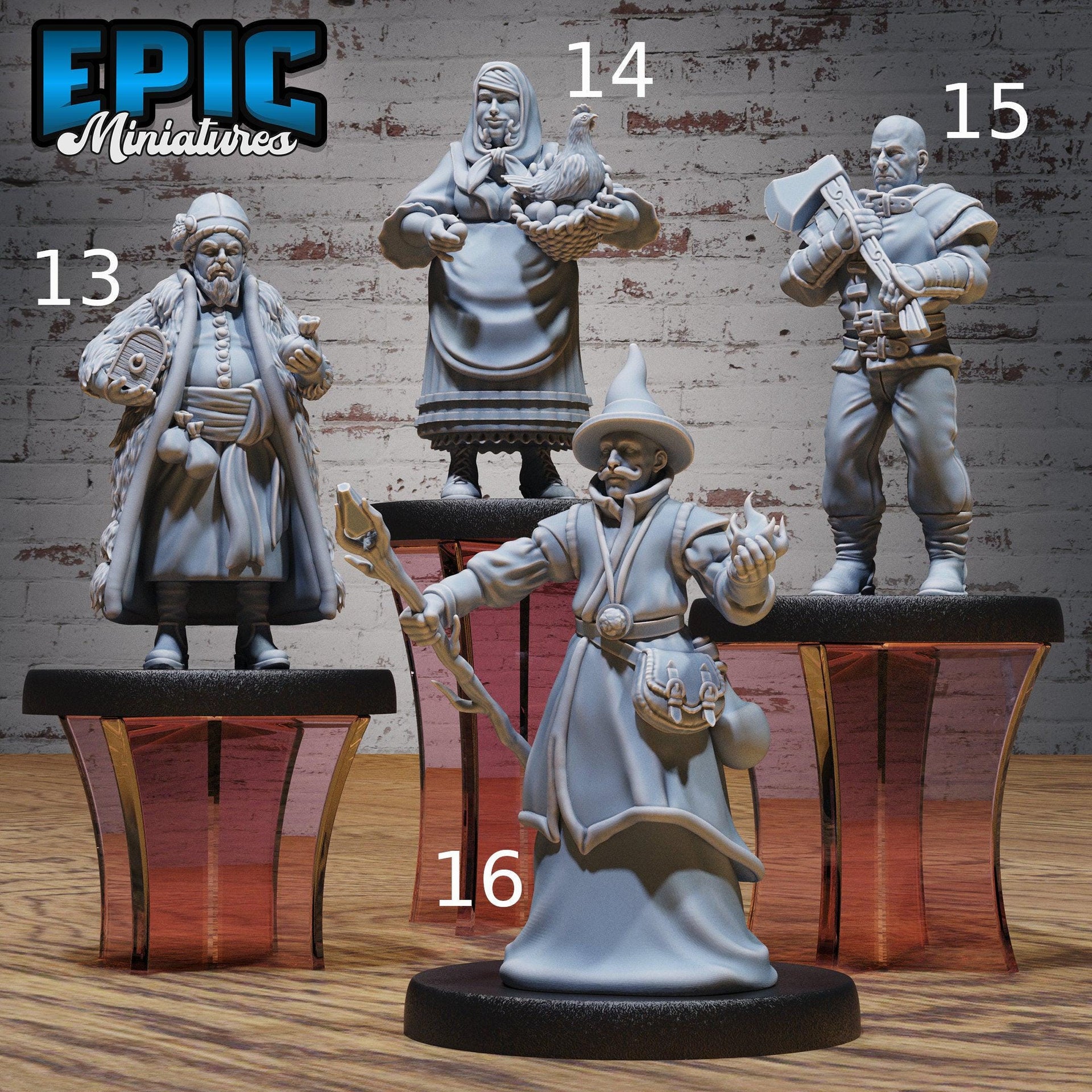 Villagers 3! - Epic Miniatures | 32mm | Festival Village | Child | Drunk | Guard | Farmer | Bard | Merchant | Cart