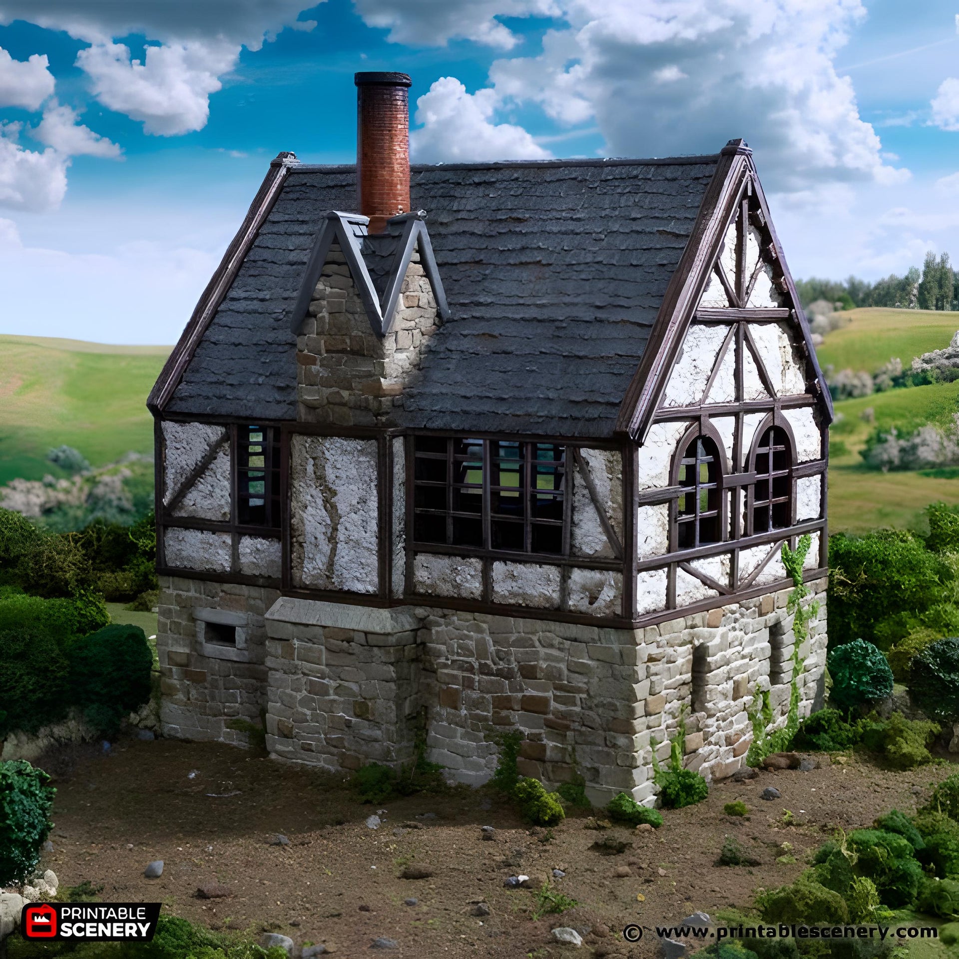 Wattle and Daub Stone Manor. King and Country, 15mm, 28mm, 32mm - Printable Scenery | 28mm and 32mm | Wargaming | DnD | Tabletop Roleplaying