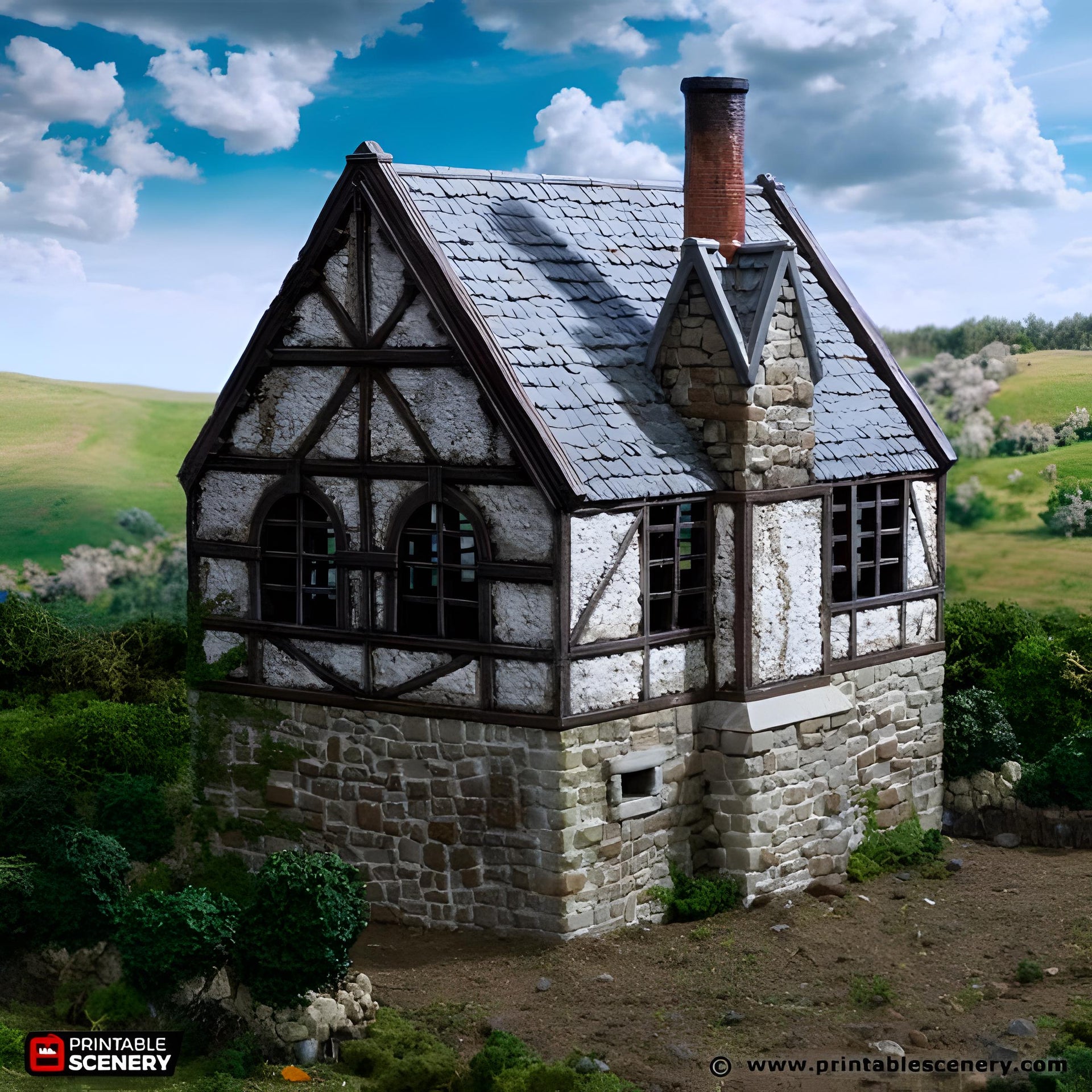 Wattle and Daub Stone Manor. King and Country, 15mm, 28mm, 32mm - Printable Scenery | 28mm and 32mm | Wargaming | DnD | Tabletop Roleplaying