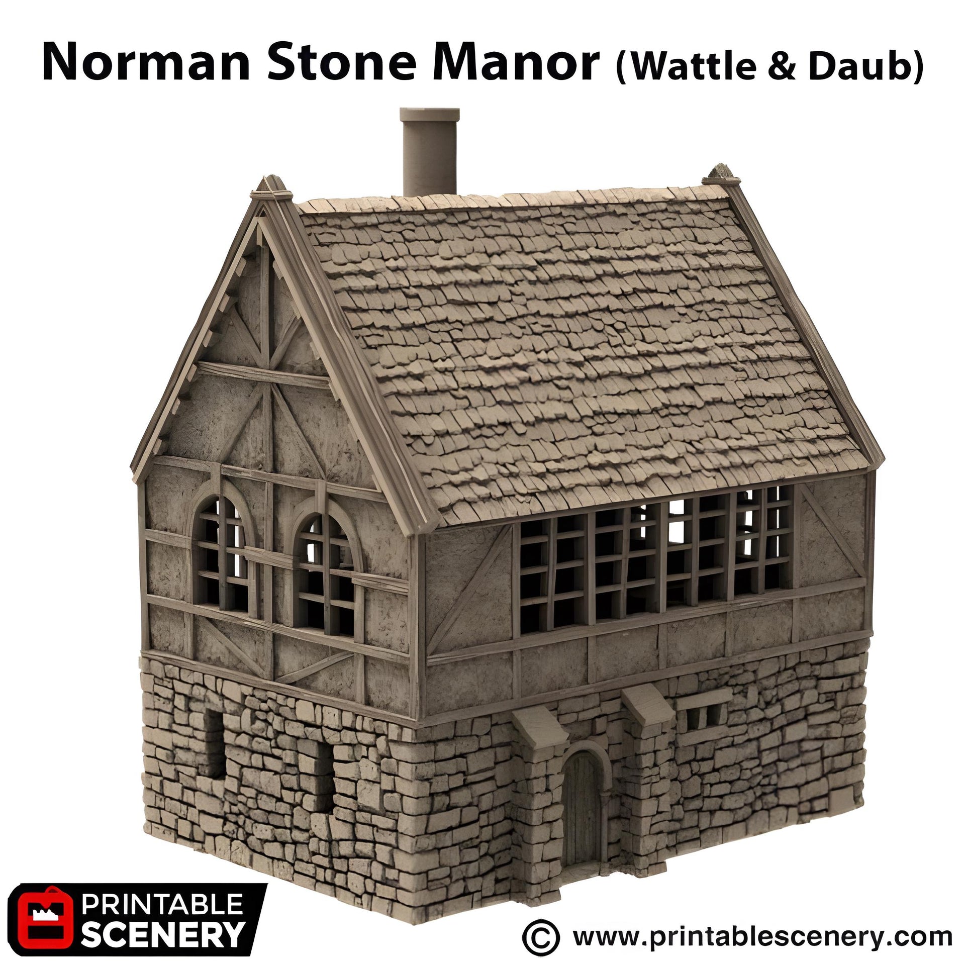 Wattle and Daub Stone Manor. King and Country, 15mm, 28mm, 32mm - Printable Scenery | 28mm and 32mm | Wargaming | DnD | Tabletop Roleplaying