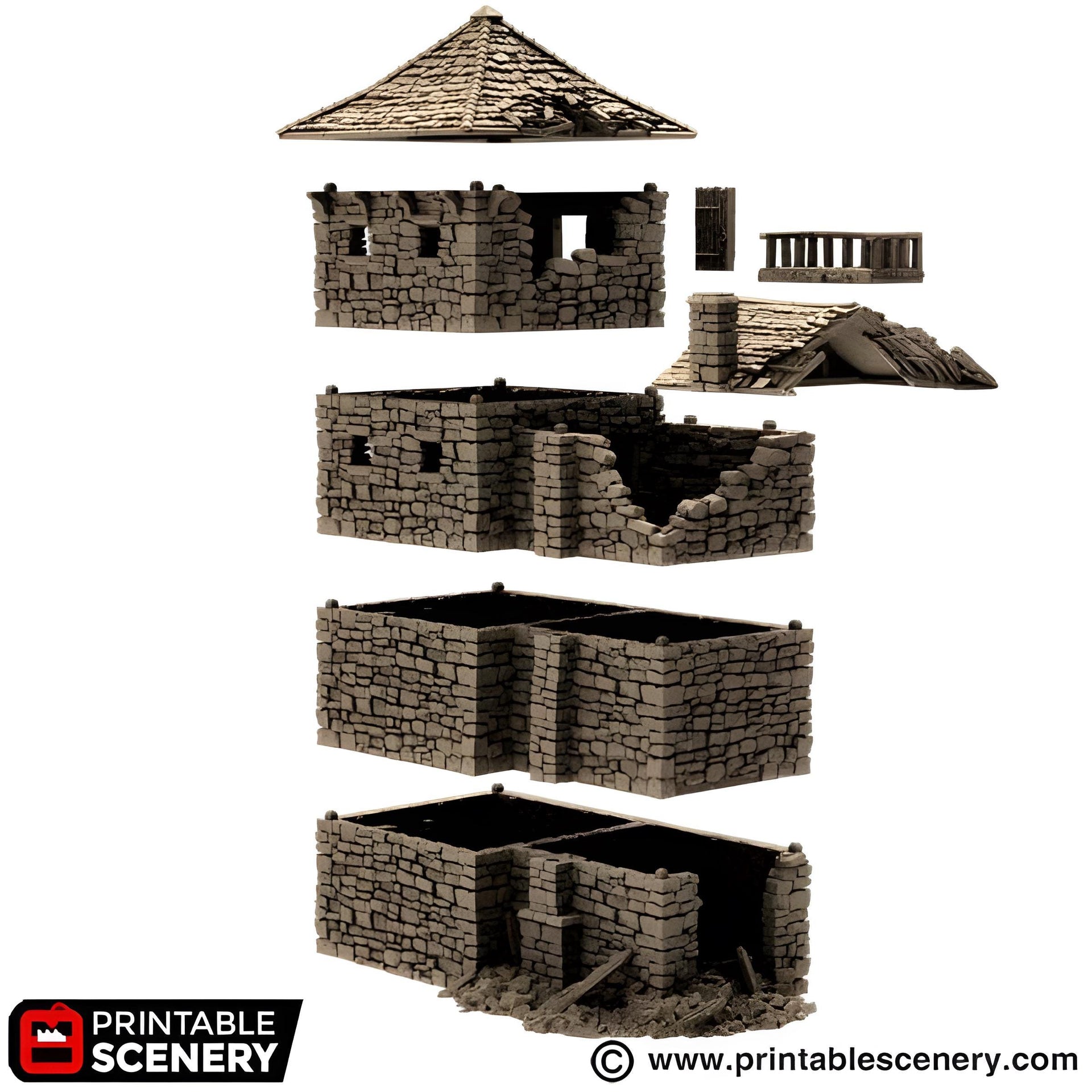 Ruined Black Rock Keep. King and Country, 15mm, 28mm, 32mm - Printable Scenery | 28mm and 32mm | Wargaming | DnD | Tabletop Roleplaying