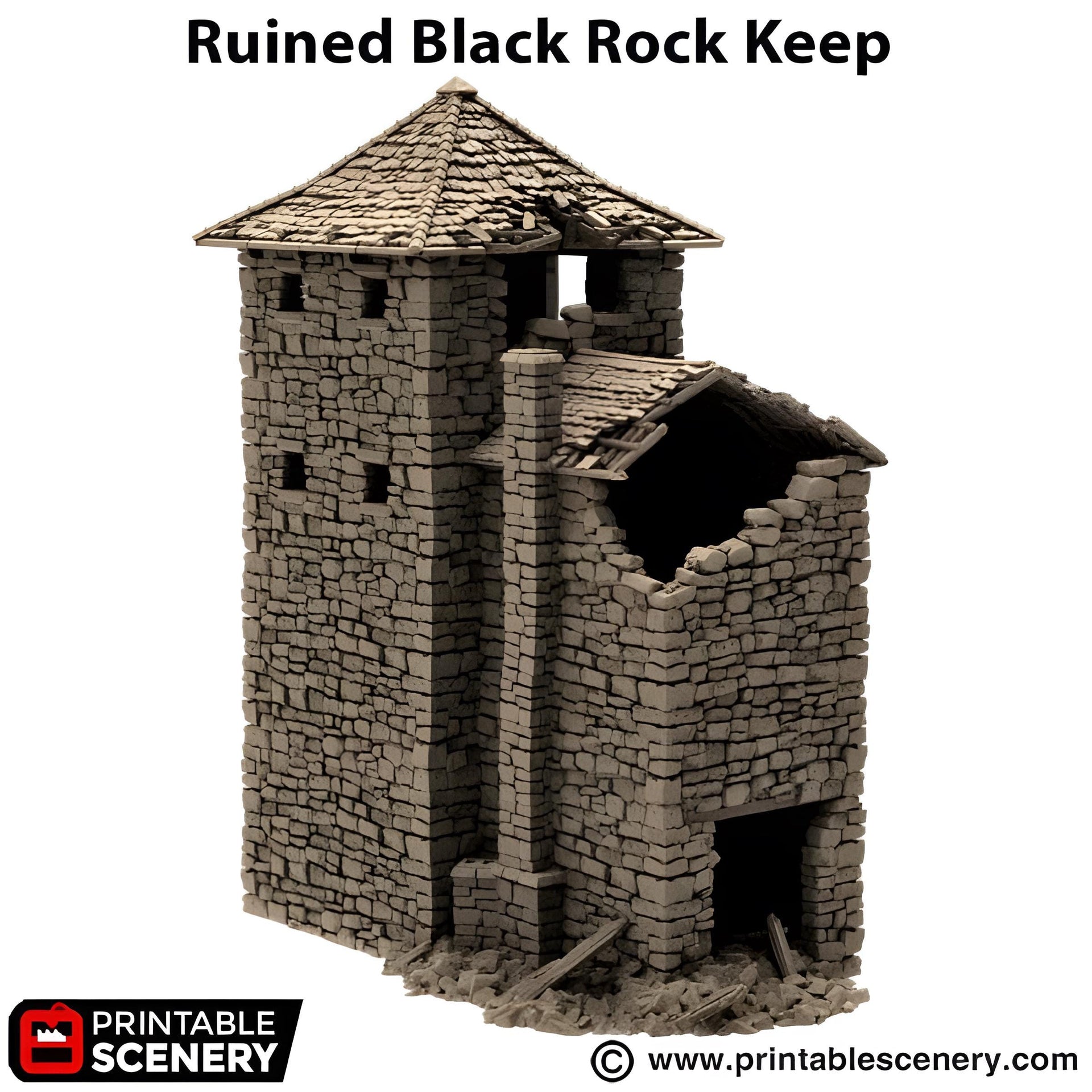 Ruined Black Rock Keep. King and Country, 15mm, 28mm, 32mm - Printable Scenery | 28mm and 32mm | Wargaming | DnD | Tabletop Roleplaying