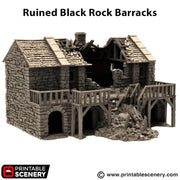 Ruined Black Rock Barracks. King and Country, 15mm, 28mm, 32mm - Printable Scenery | 28mm and 32mm | Wargaming | DnD | Tabletop Roleplaying