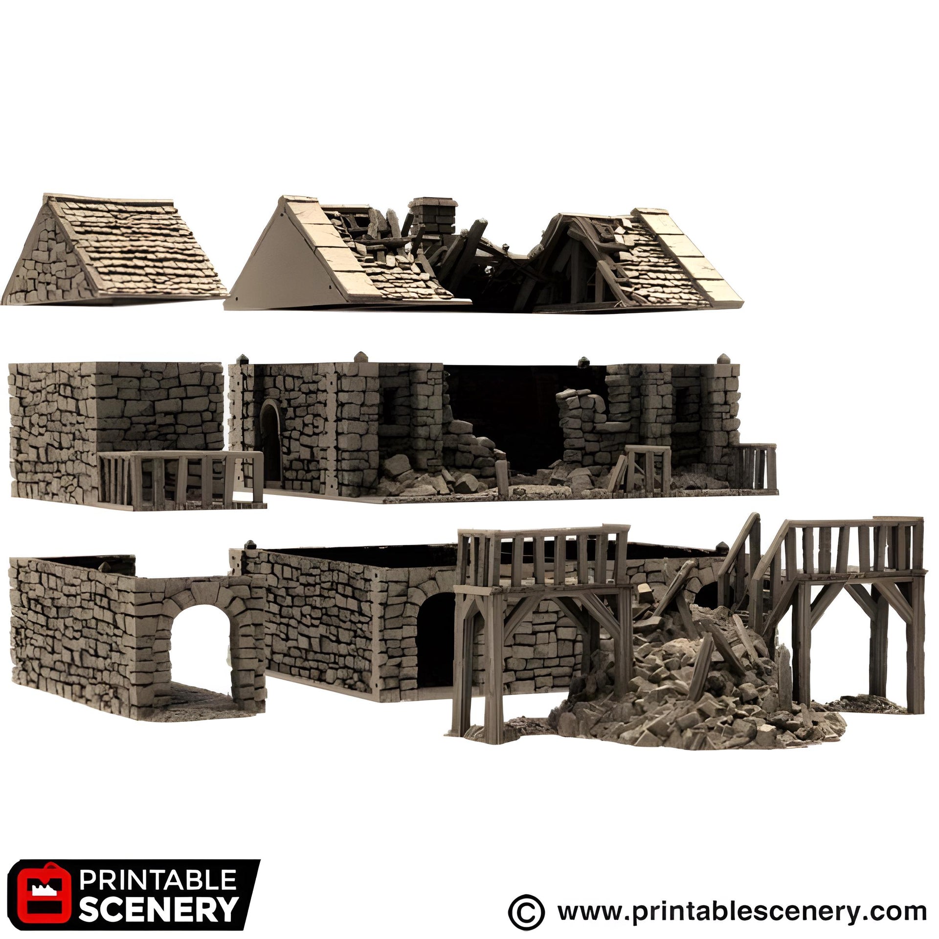 Ruined Black Rock Barracks. King and Country, 15mm, 28mm, 32mm - Printable Scenery | 28mm and 32mm | Wargaming | DnD | Tabletop Roleplaying