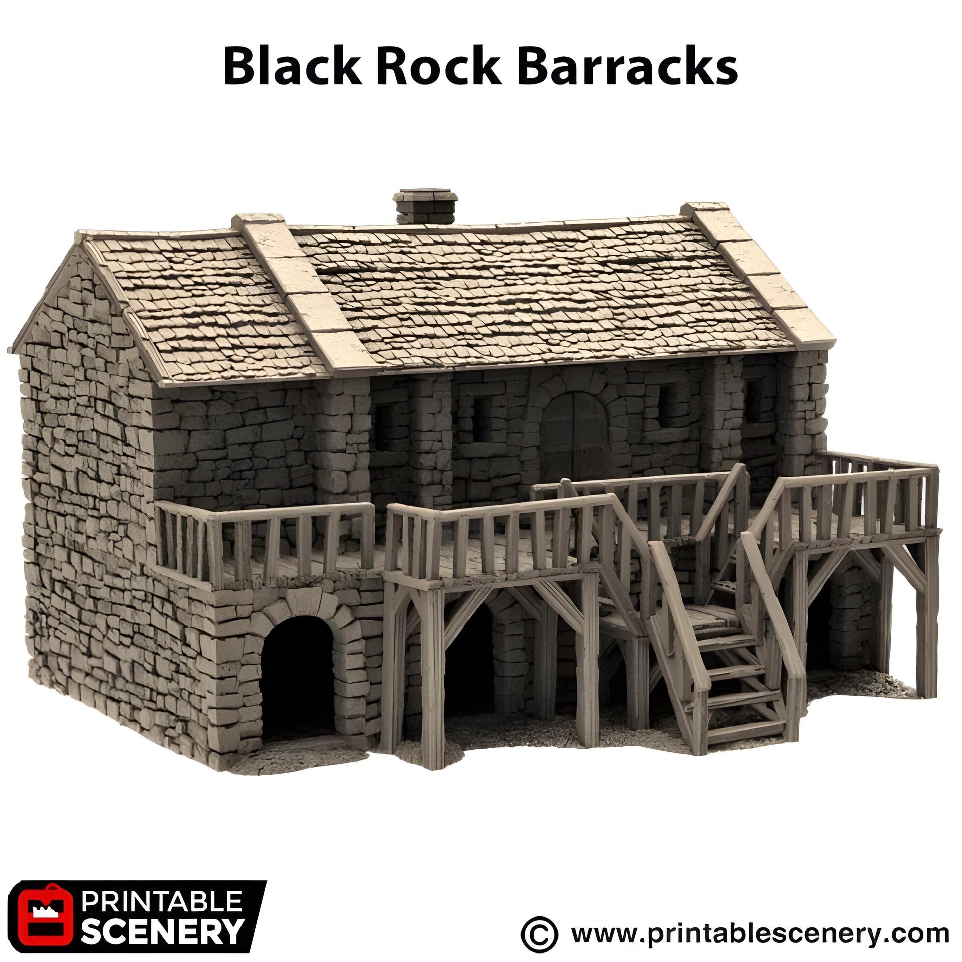 Black Rock Barracks. King and Country, 15mm, 28mm, 32mm - Printable Scenery | 28mm and 32mm | Wargaming | DnD | Tabletop Roleplaying