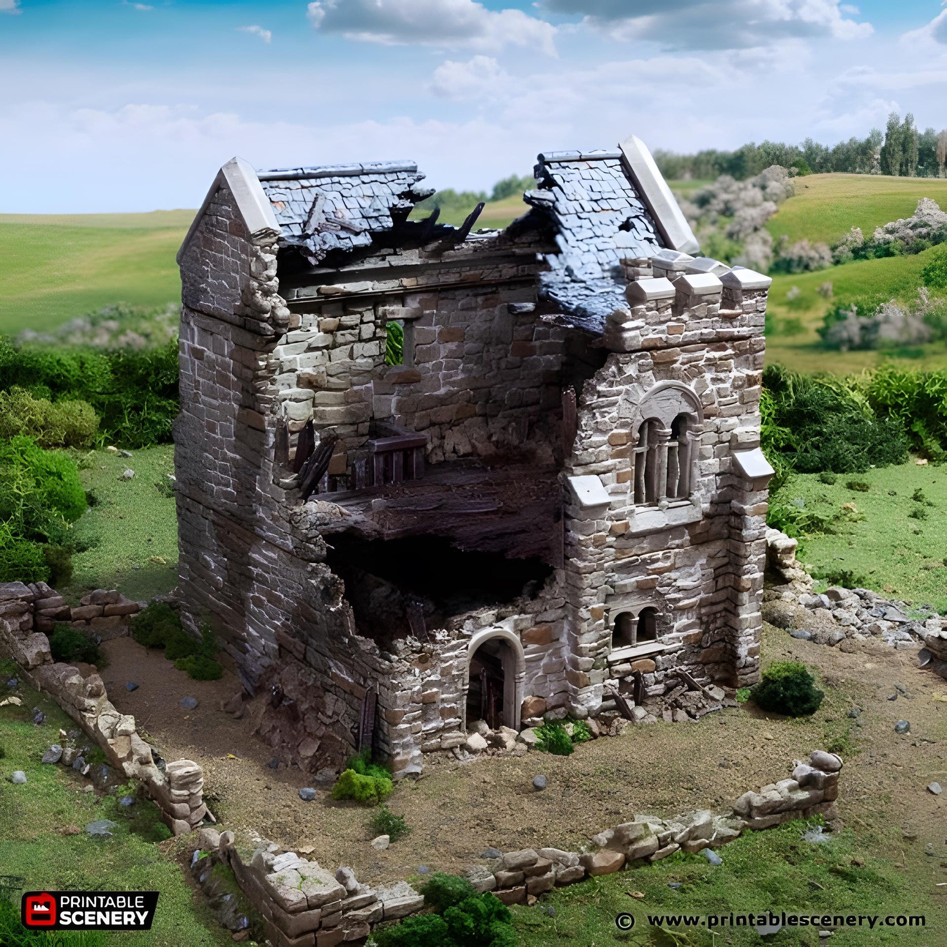Ruined Norman Stone Keep. King and Country, 15mm, 28mm, 32mm - Printable Scenery | 28mm and 32mm | Wargaming | DnD | Tabletop Roleplaying
