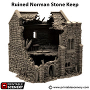 Ruined Norman Stone Keep. King and Country, 15mm, 28mm, 32mm - Printable Scenery | 28mm and 32mm | Wargaming | DnD | Tabletop Roleplaying