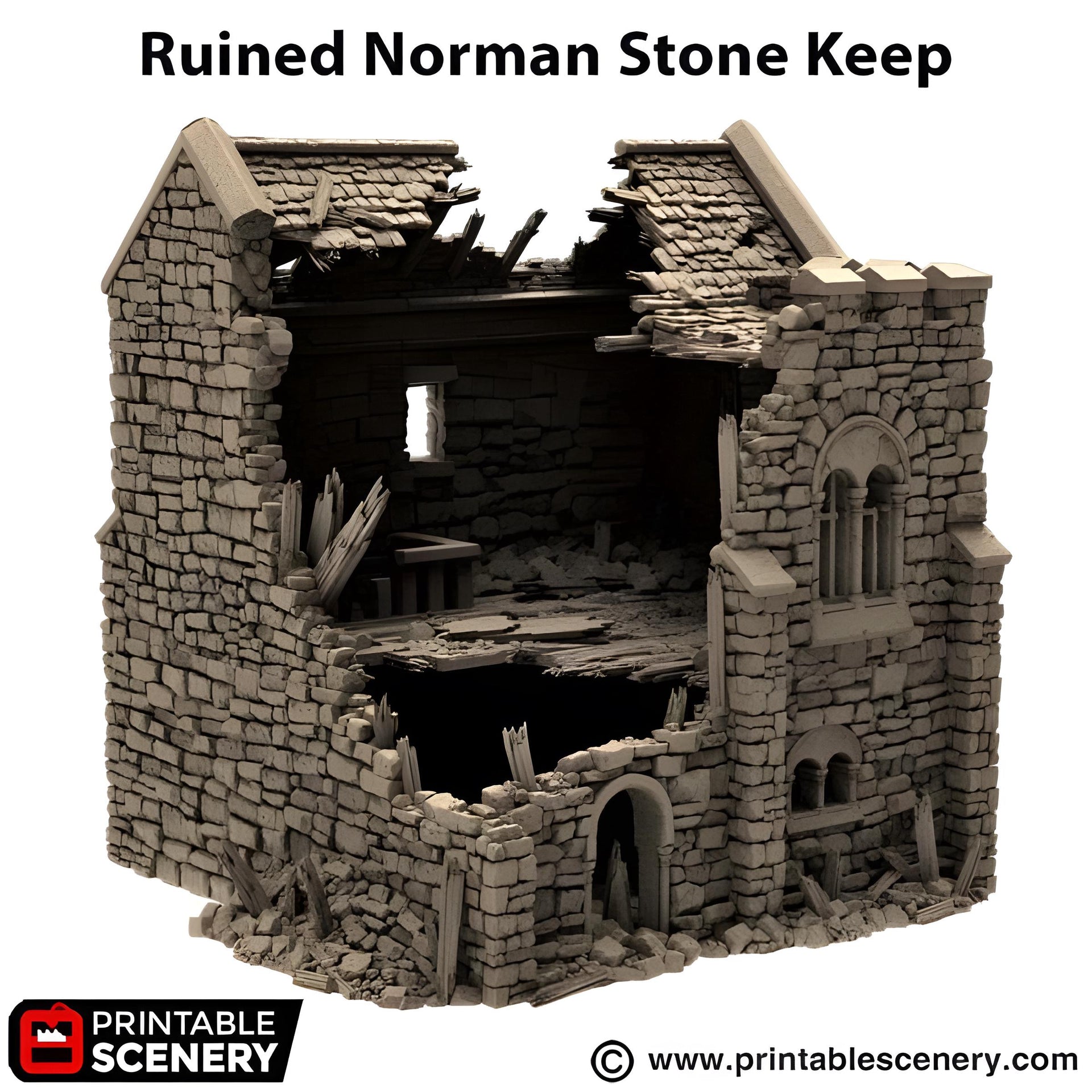 Ruined Norman Stone Keep. King and Country, 15mm, 28mm, 32mm - Printable Scenery | 28mm and 32mm | Wargaming | DnD | Tabletop Roleplaying