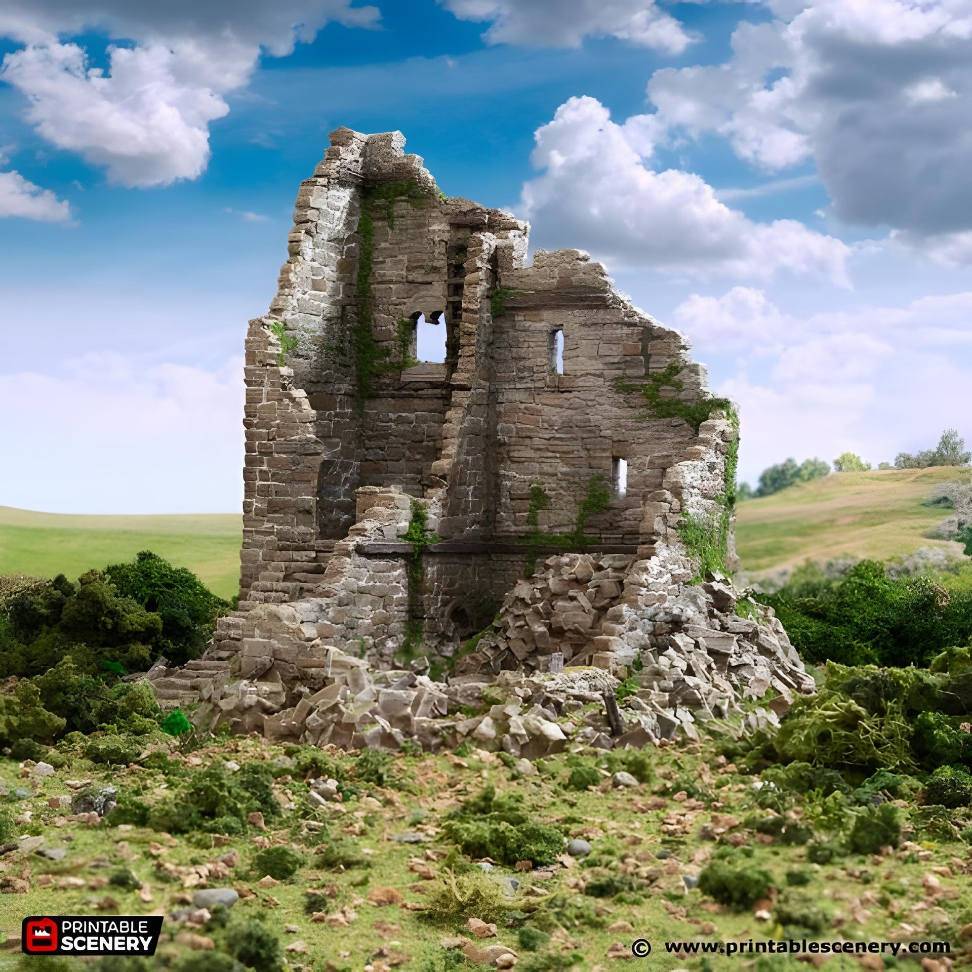 Ruined Norman Stone Fort. King and Country, 15mm, 28mm, 32mm - Printable Scenery | 28mm and 32mm | Wargaming | DnD | Tabletop Roleplaying