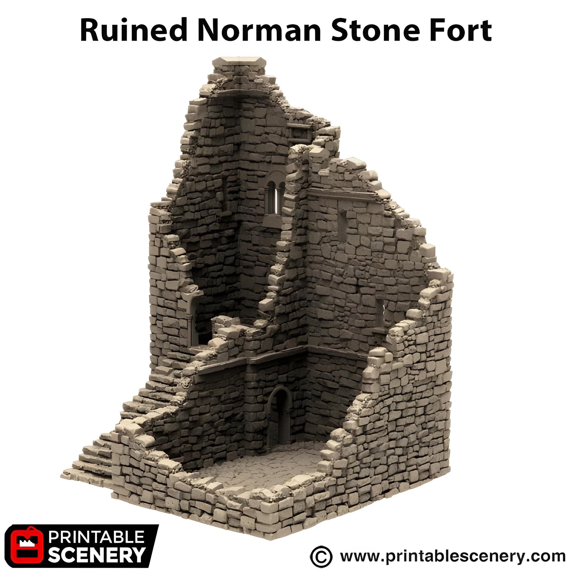 Ruined Norman Stone Fort. King and Country, 15mm, 28mm, 32mm - Printable Scenery | 28mm and 32mm | Wargaming | DnD | Tabletop Roleplaying