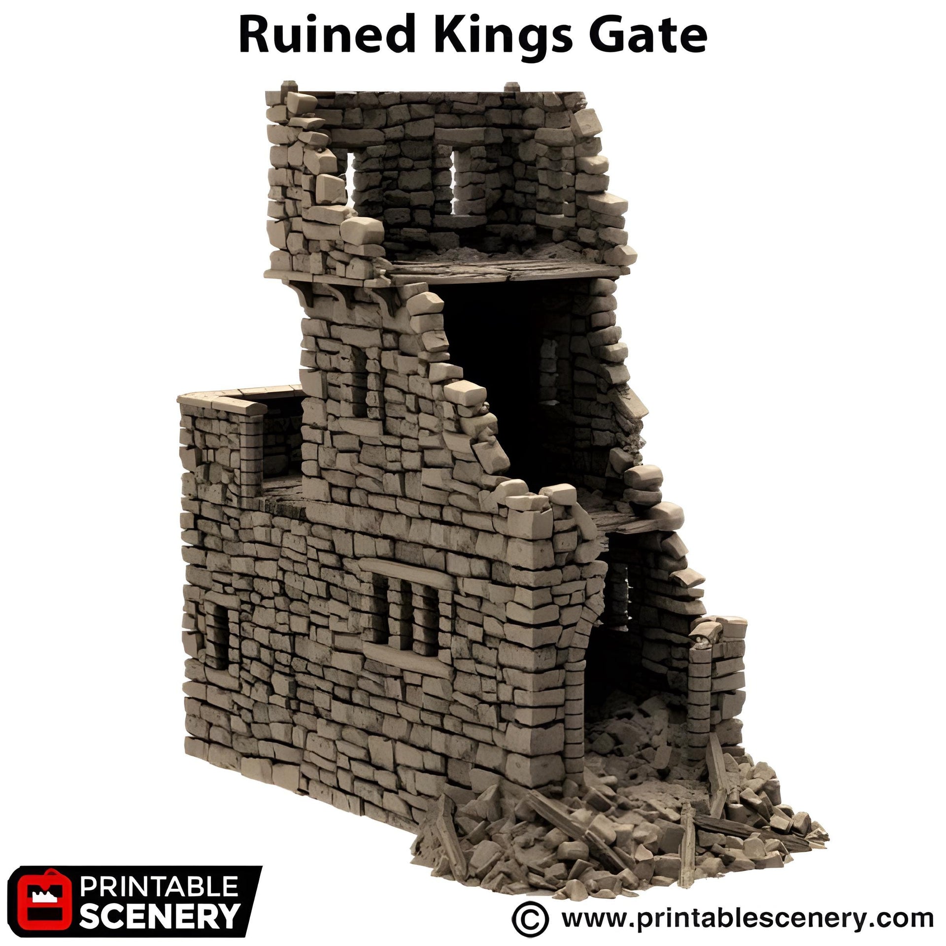 Ruined Kings Gate. King and Country, 15mm, 28mm, 32mm - Printable Scenery | 28mm and 32mm | Wargaming | DnD | Tabletop Roleplaying