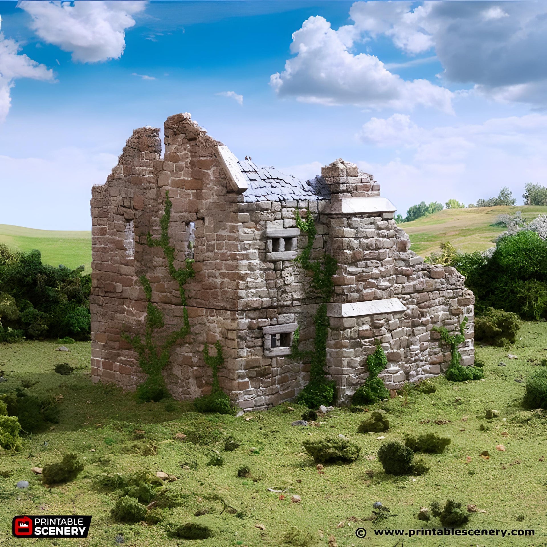 Ruined Norman Stone Manor. King and Country, 15mm, 28mm, 32mm - Printable Scenery | 28mm and 32mm | Wargaming | DnD | Tabletop Roleplaying