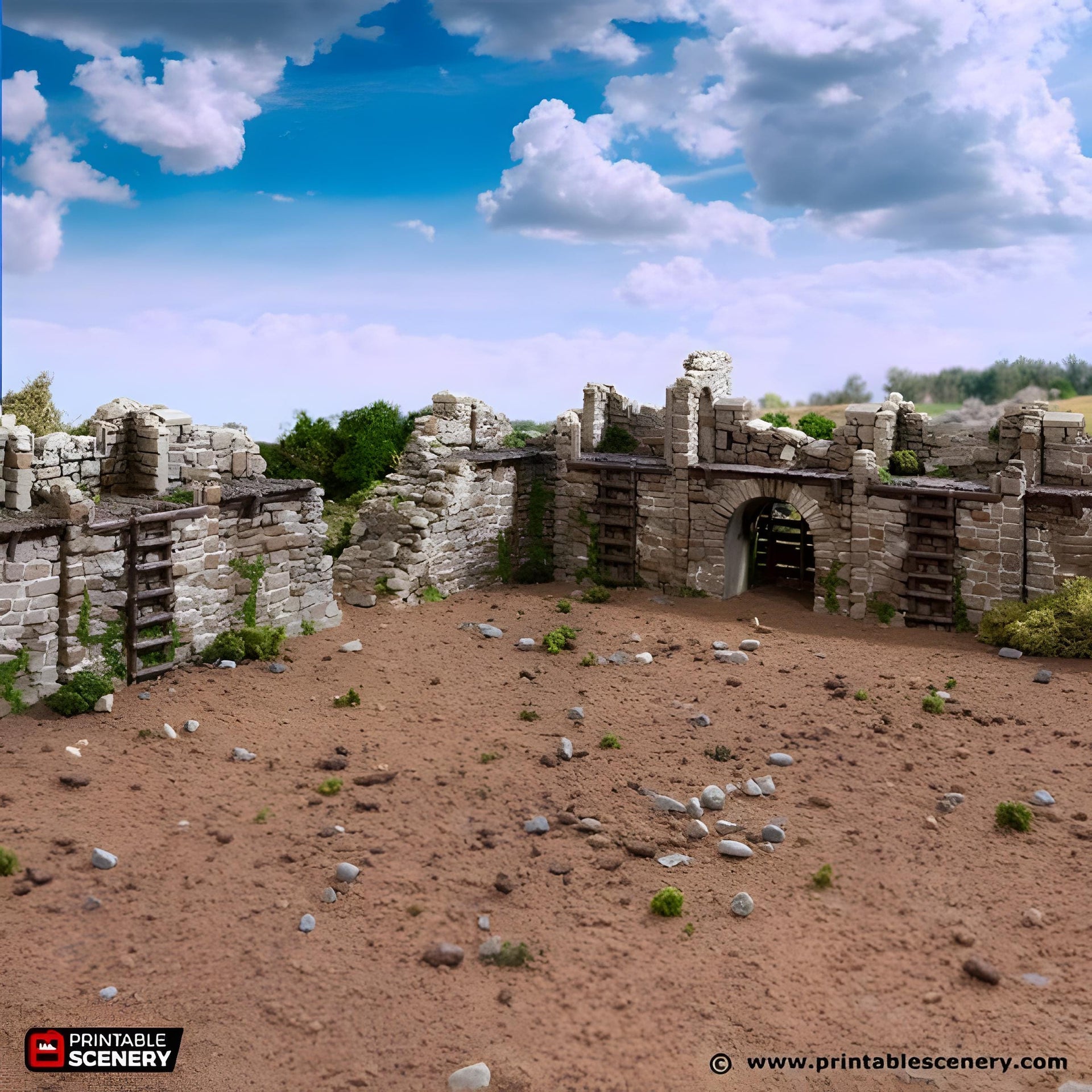 Ruined Norman Fort Walls. King and Country, 15mm, 28mm, 32mm - Printable Scenery | 28mm and 32mm | Wargaming | DnD | Tabletop Roleplaying