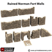 Ruined Norman Fort Walls. King and Country, 15mm, 28mm, 32mm - Printable Scenery | 28mm and 32mm | Wargaming | DnD | Tabletop Roleplaying