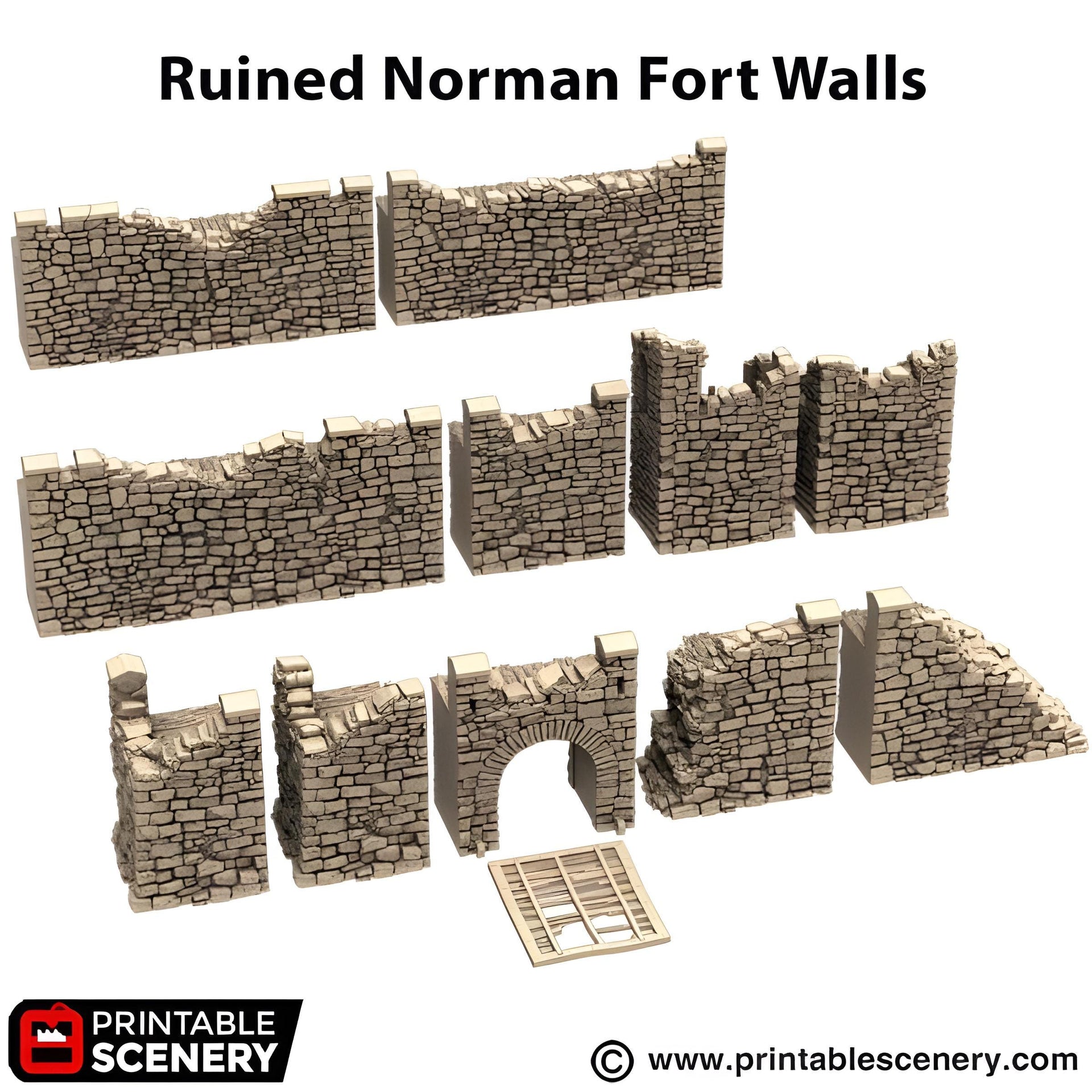 Ruined Norman Fort Walls. King and Country, 15mm, 28mm, 32mm - Printable Scenery | 28mm and 32mm | Wargaming | DnD | Tabletop Roleplaying