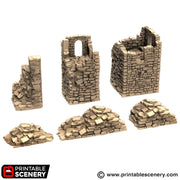 Ruined Norman Fort Walls. King and Country, 15mm, 28mm, 32mm - Printable Scenery | 28mm and 32mm | Wargaming | DnD | Tabletop Roleplaying