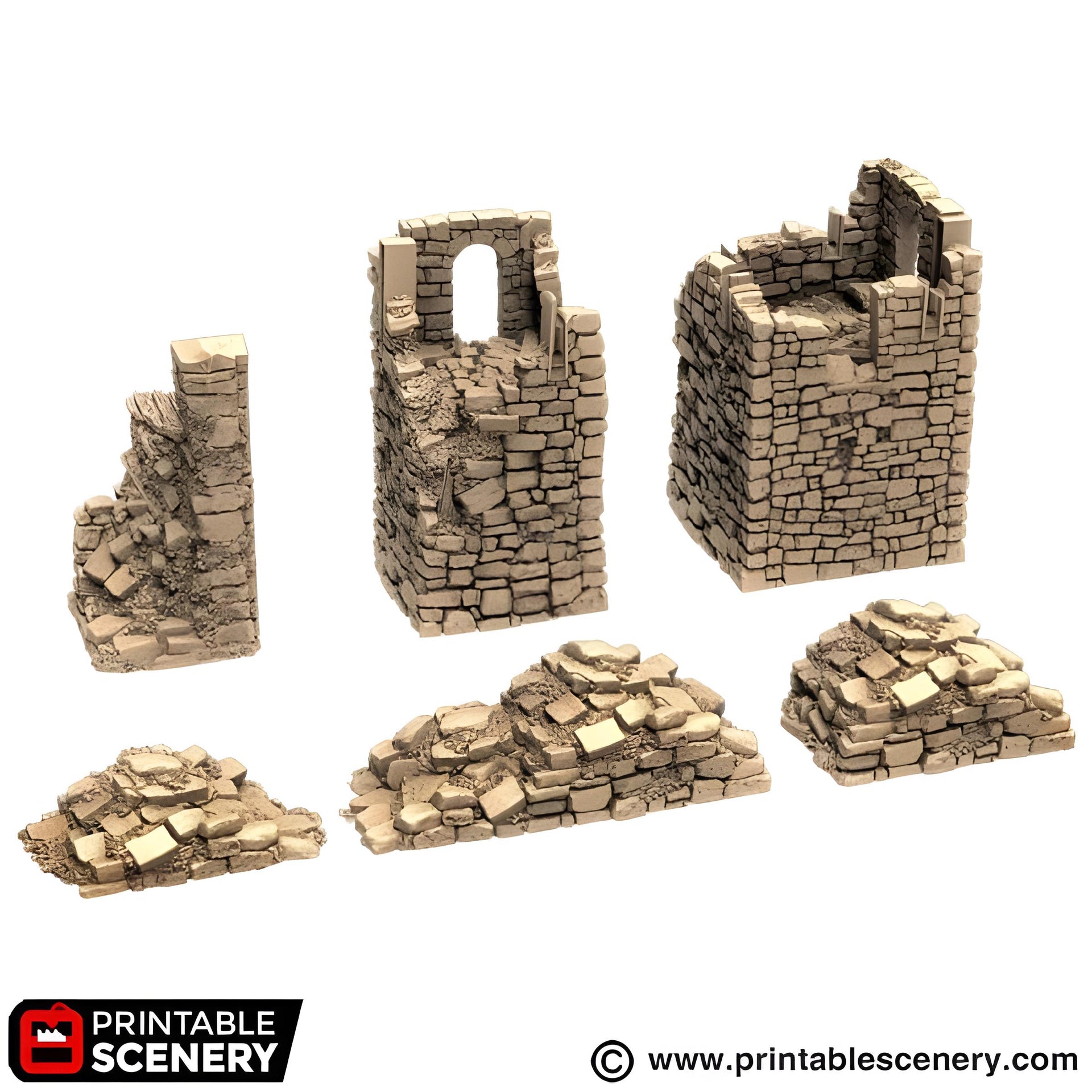 Ruined Norman Fort Walls. King and Country, 15mm, 28mm, 32mm - Printable Scenery | 28mm and 32mm | Wargaming | DnD | Tabletop Roleplaying