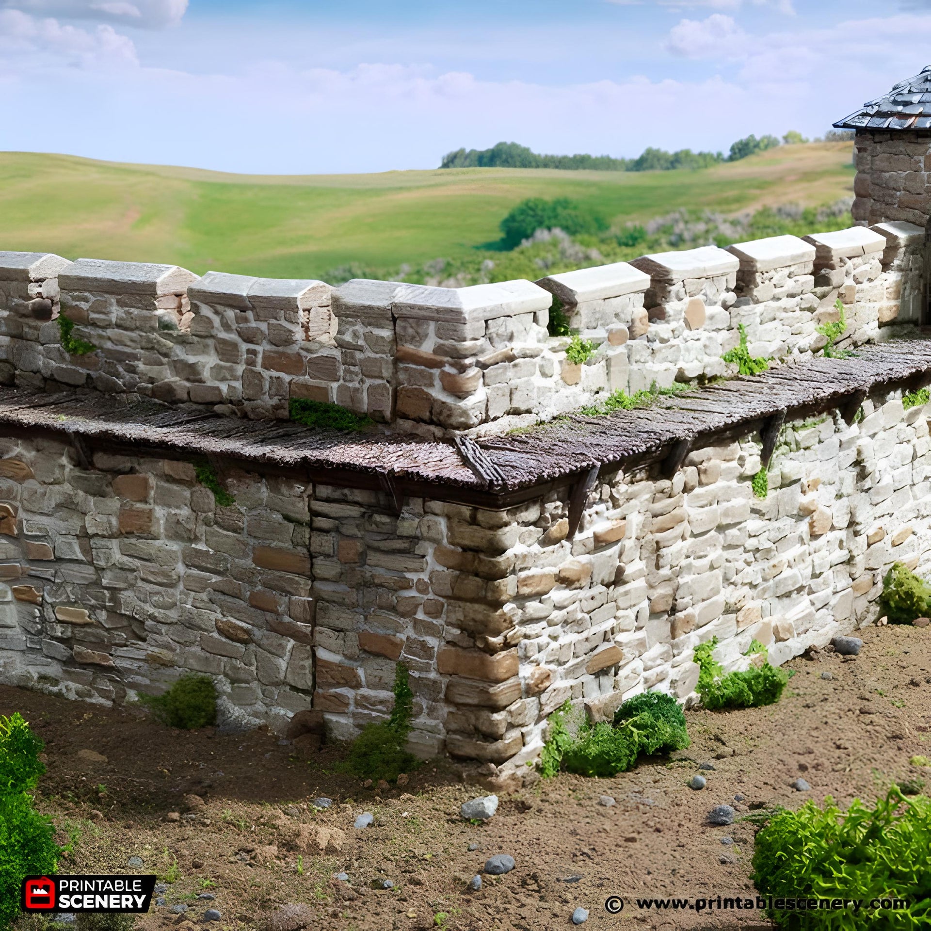 Norman Fort Walls Corner Tower. King and Country, 15mm, 28mm, 32mm - Printable Scenery
