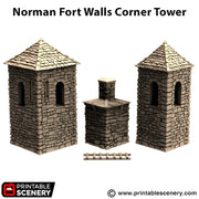 Norman Fort Walls Corner Tower. King and Country, 15mm, 28mm, 32mm - Printable Scenery