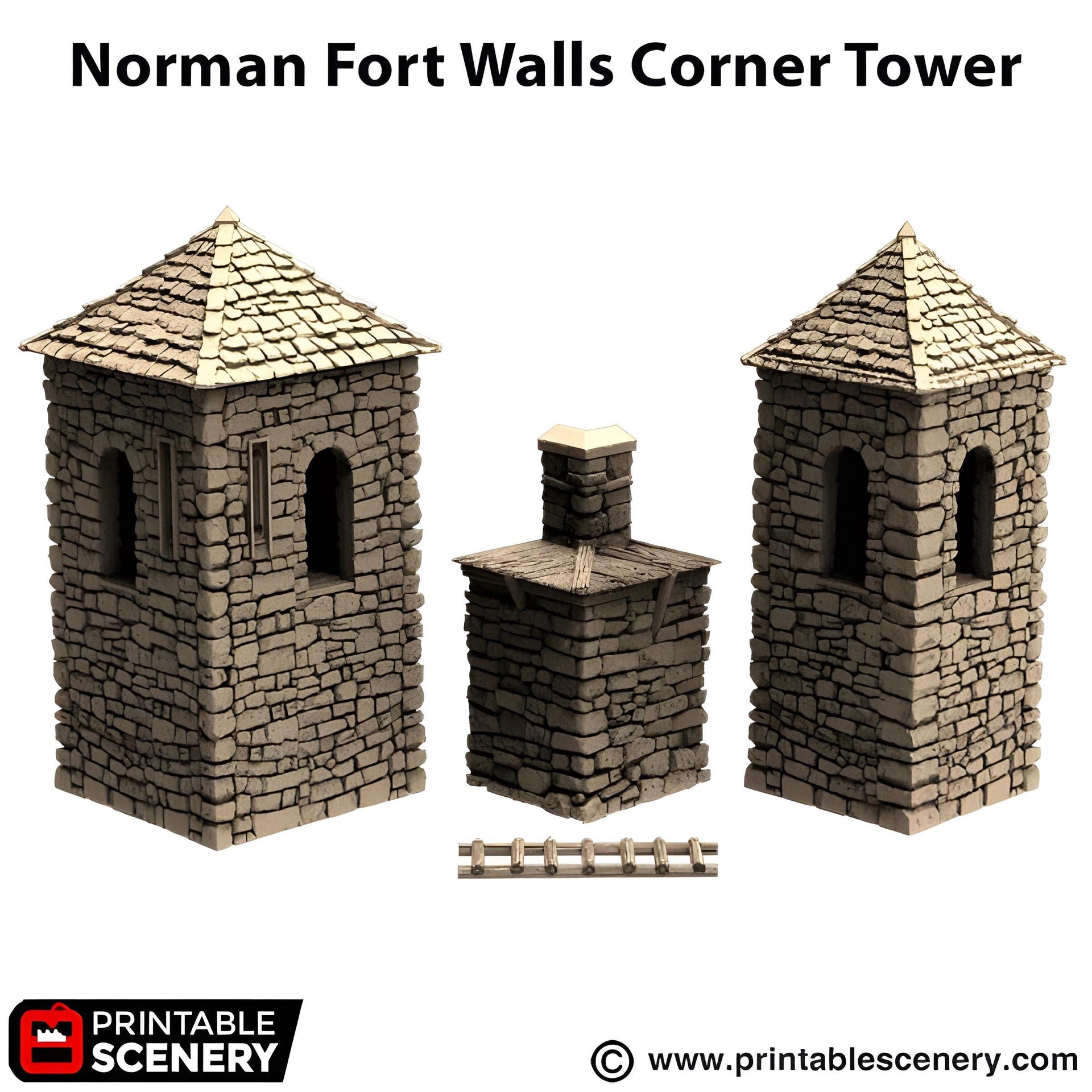 Norman Fort Walls Corner Tower. King and Country, 15mm, 28mm, 32mm - Printable Scenery