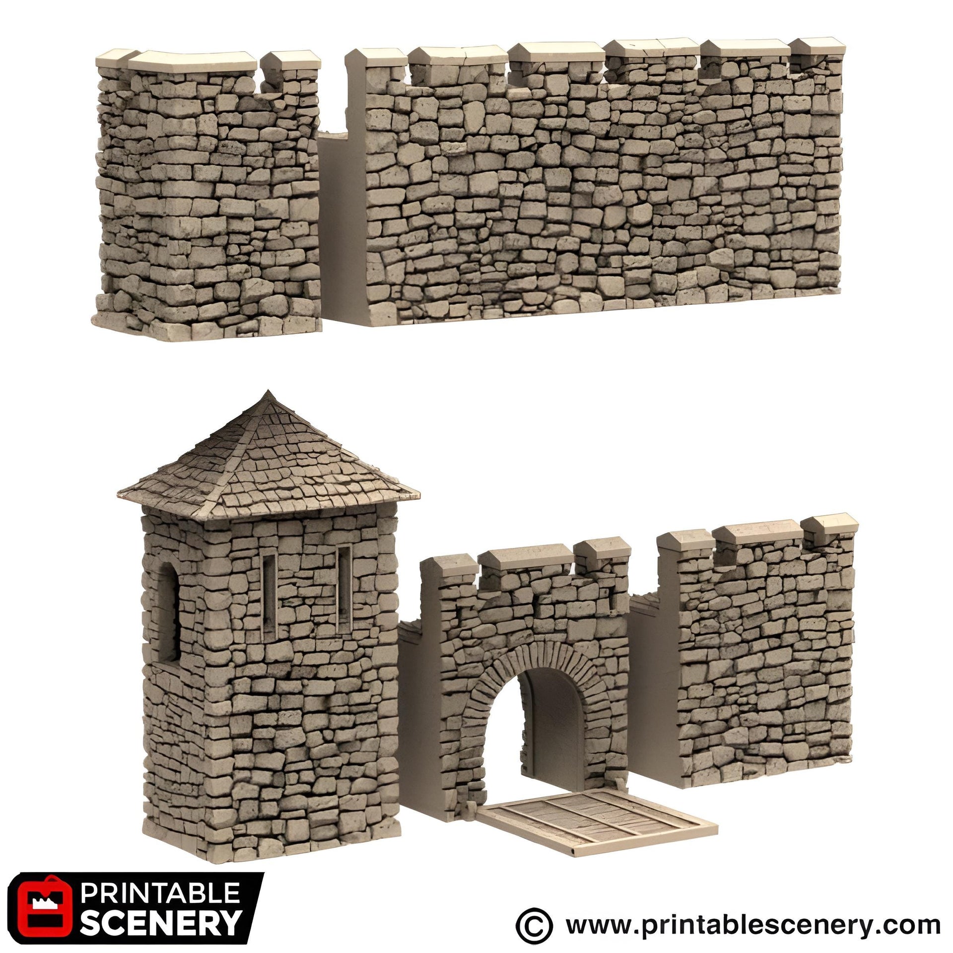 Modular Norman Fort Walls. King and Country, 15mm, 28mm, 32mm - Printable Scenery | 28mm and 32mm | Wargaming | DnD | Tabletop Roleplaying
