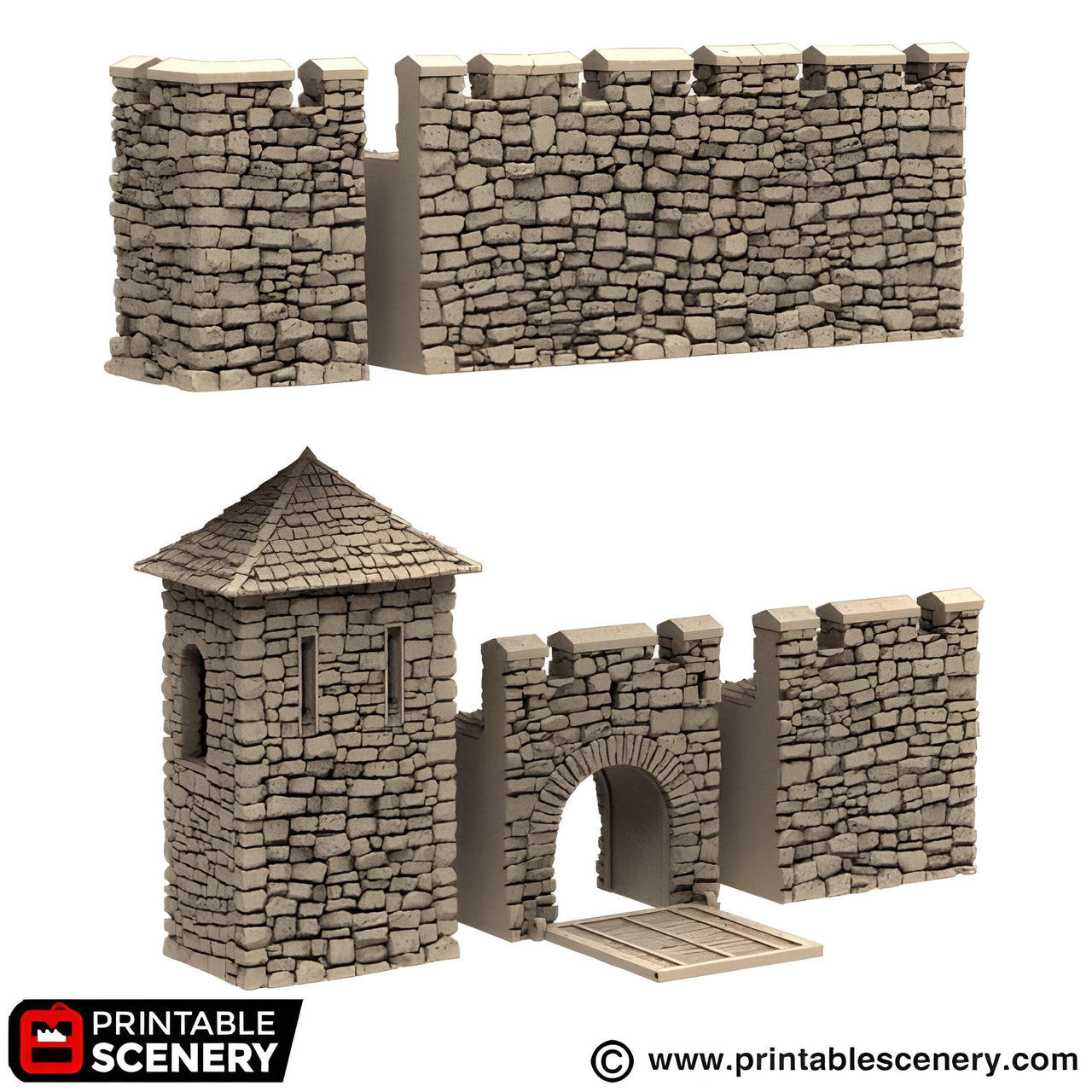 Modular Norman Fort Walls. King and Country, 15mm, 28mm, 32mm - Printable Scenery | 28mm and 32mm | Wargaming | DnD | Tabletop Roleplaying