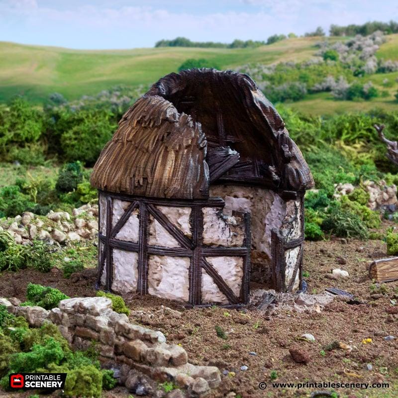 Ruined Small Round House. King and Country, 15mm, 28mm, 32mm - Printable Scenery | 28mm and 32mm | Wargaming | DnD | Tabletop Roleplaying