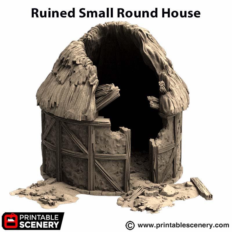Ruined Small Round House. King and Country, 15mm, 28mm, 32mm - Printable Scenery | 28mm and 32mm | Wargaming | DnD | Tabletop Roleplaying