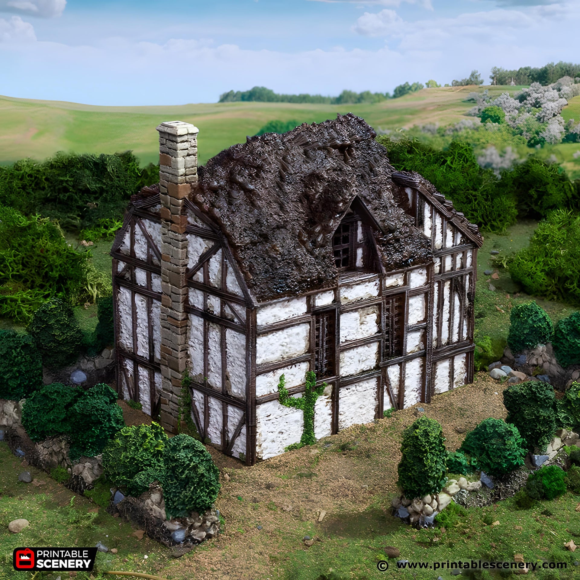 Wattle and Daub Barlyway Cottage. King and Country, 15mm, 28mm, 32mm - Printable Scenery