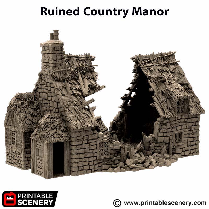 Ruined Country Manor. King and Country, 15mm, 28mm, 32mm - Printable Scenery | 28mm and 32mm | Wargaming | DnD | Tabletop Roleplaying