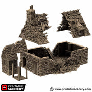 Ruined Country Manor. King and Country, 15mm, 28mm, 32mm - Printable Scenery | 28mm and 32mm | Wargaming | DnD | Tabletop Roleplaying