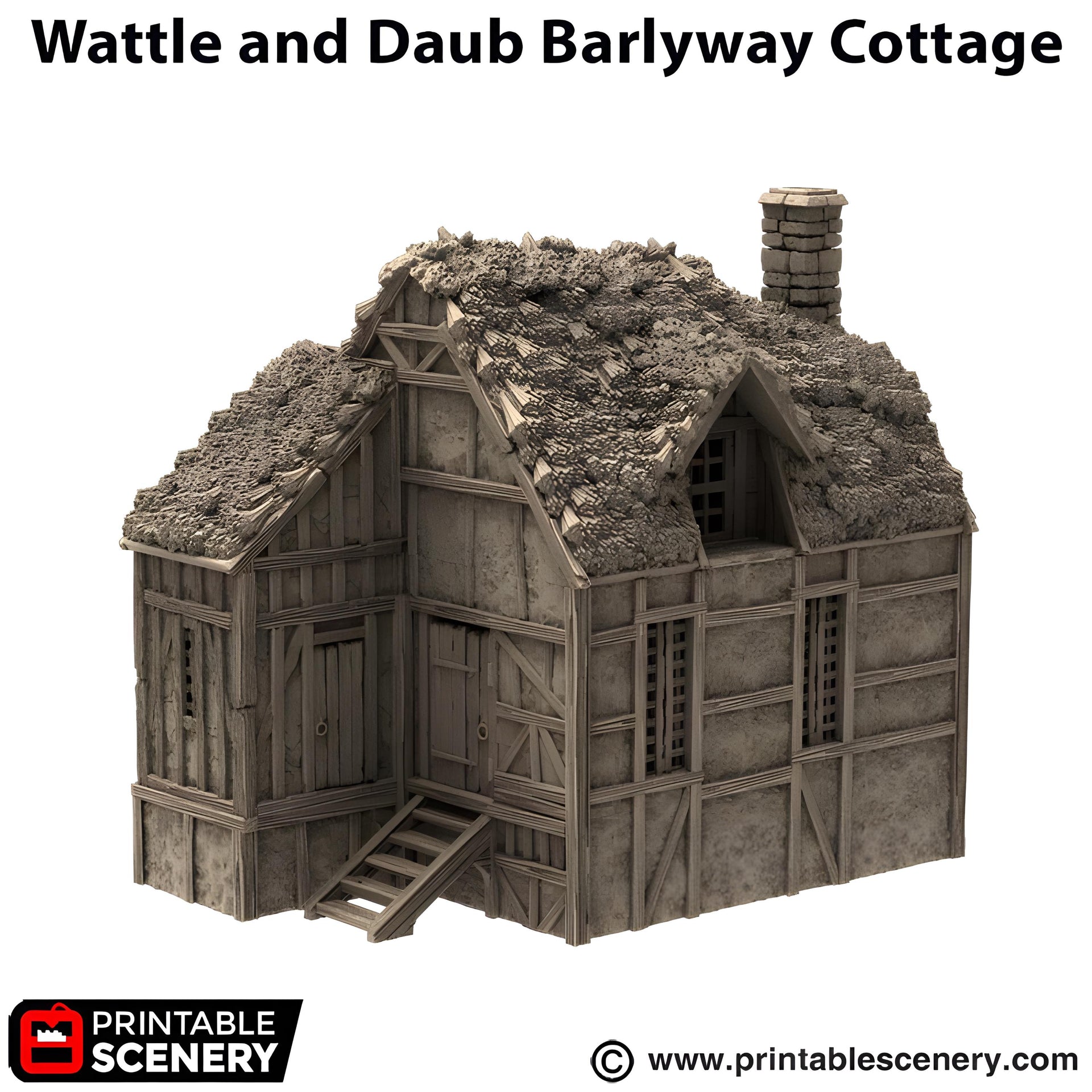 Wattle and Daub Barlyway Cottage. King and Country, 15mm, 28mm, 32mm - Printable Scenery