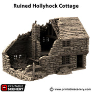 Ruined Hollyhock Cottage. King and Country, 15mm, 28mm, 32mm - Printable Scenery | 28mm and 32mm | Wargaming | DnD | Tabletop Roleplaying