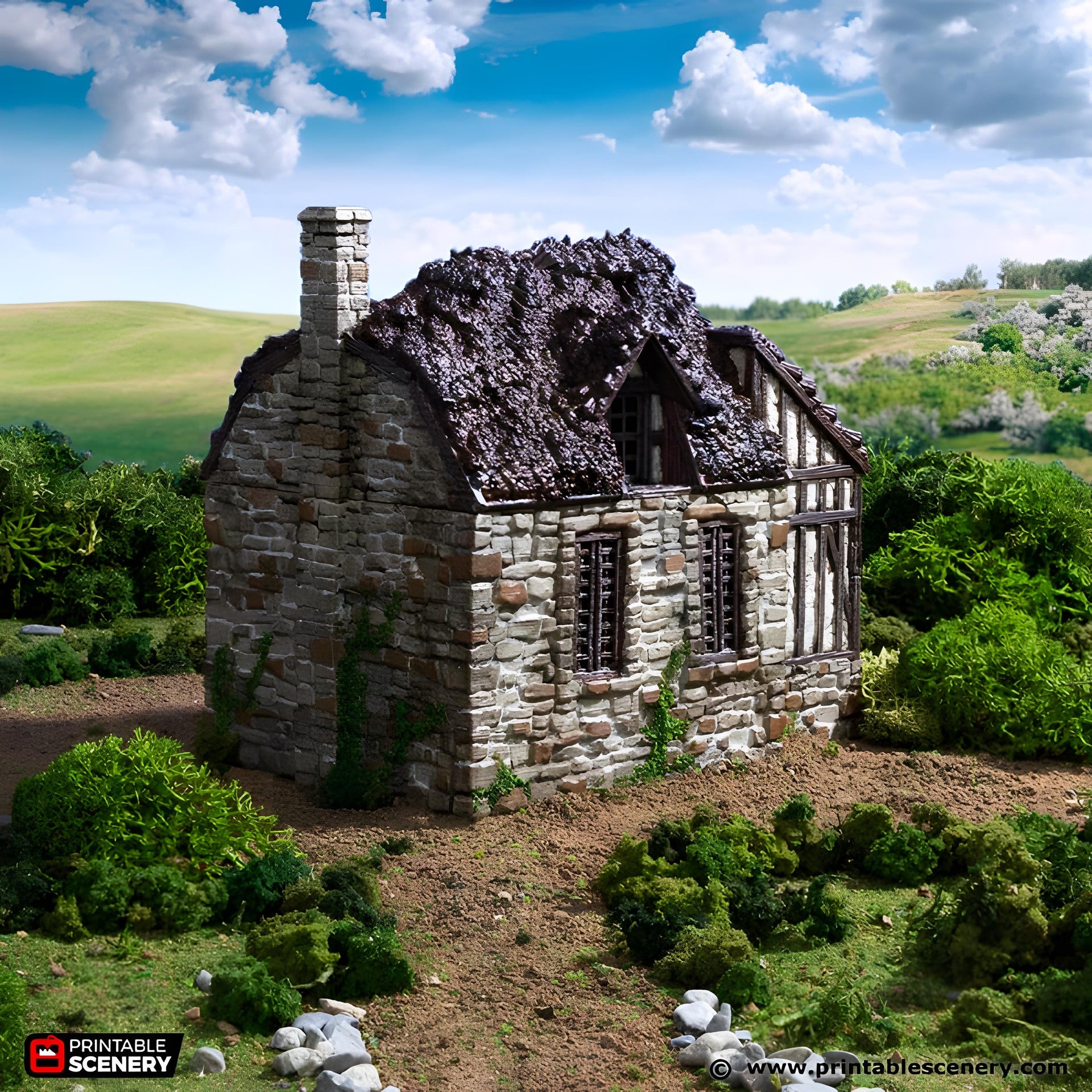 Barlyway Cottage. King and Country, 15mm, 28mm, 32mm - Printable Scenery | 28mm and 32mm | Wargaming | DnD | Tabletop Roleplaying