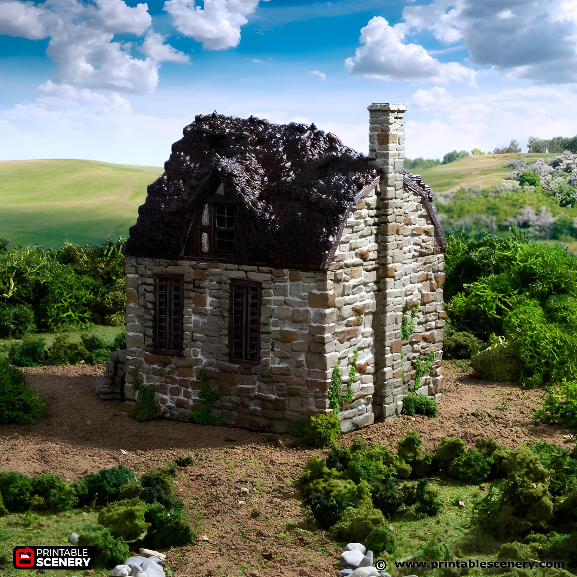 Barlyway Cottage. King and Country, 15mm, 28mm, 32mm - Printable Scenery | 28mm and 32mm | Wargaming | DnD | Tabletop Roleplaying