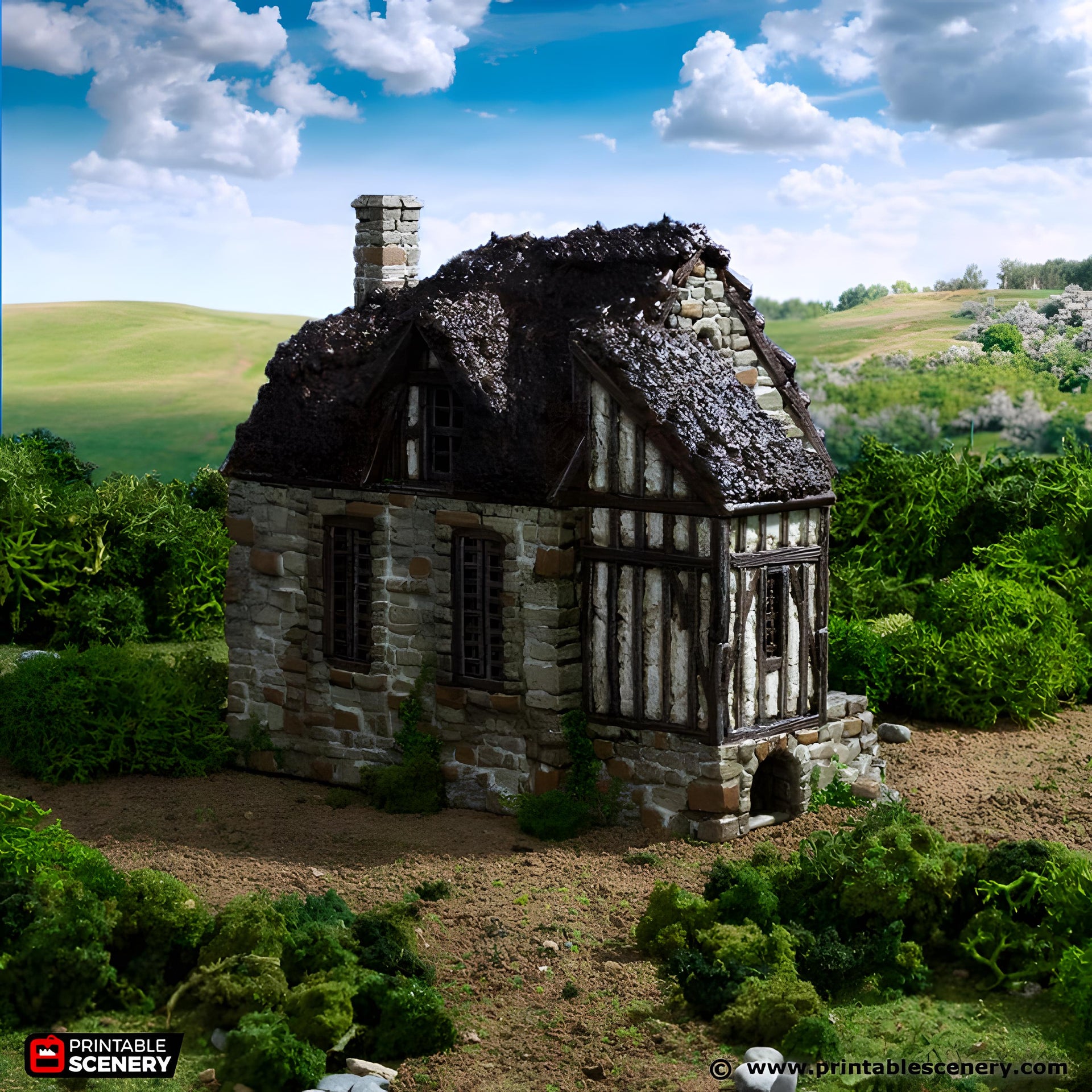 Barlyway Cottage. King and Country, 15mm, 28mm, 32mm - Printable Scenery | 28mm and 32mm | Wargaming | DnD | Tabletop Roleplaying