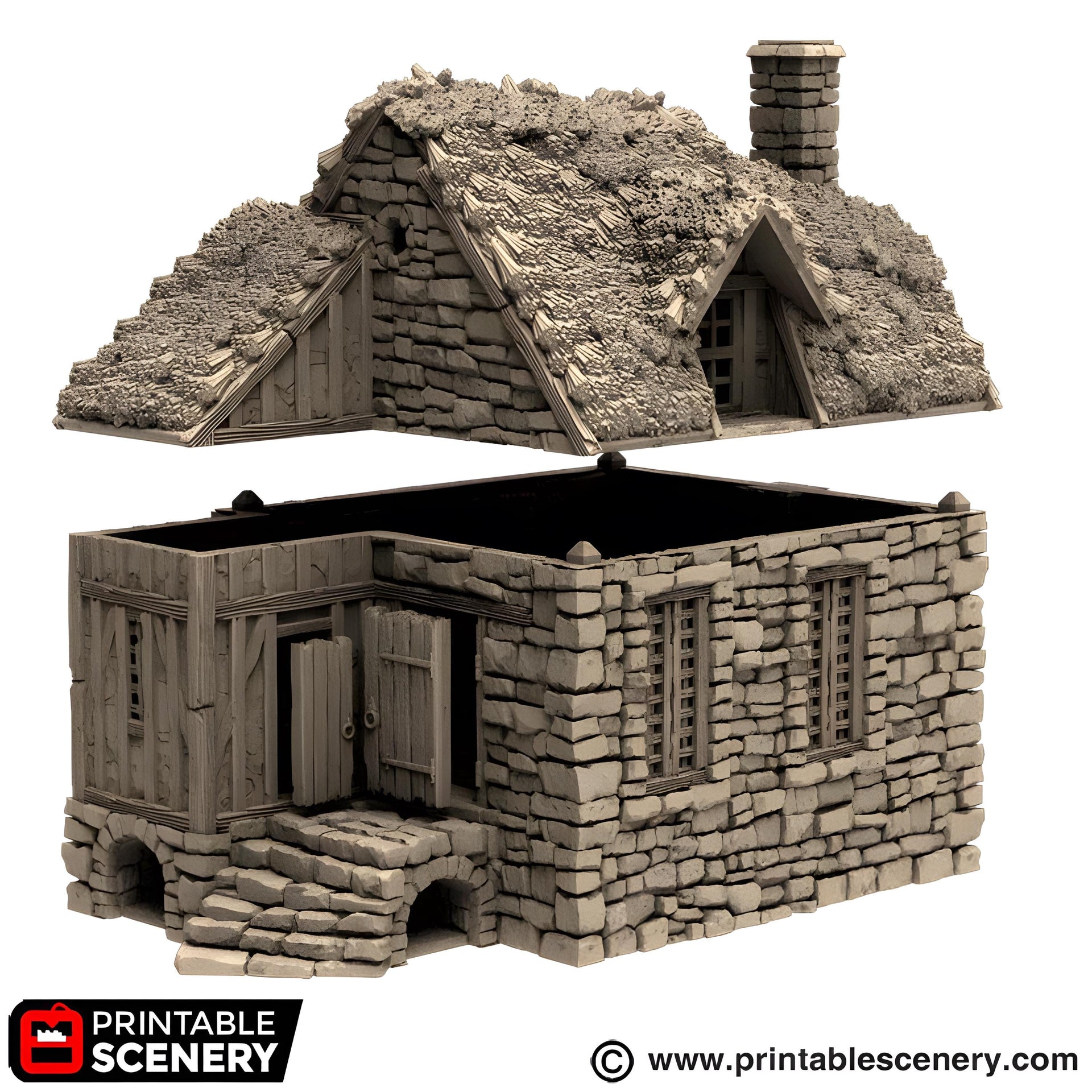 Barlyway Cottage. King and Country, 15mm, 28mm, 32mm - Printable Scenery | 28mm and 32mm | Wargaming | DnD | Tabletop Roleplaying