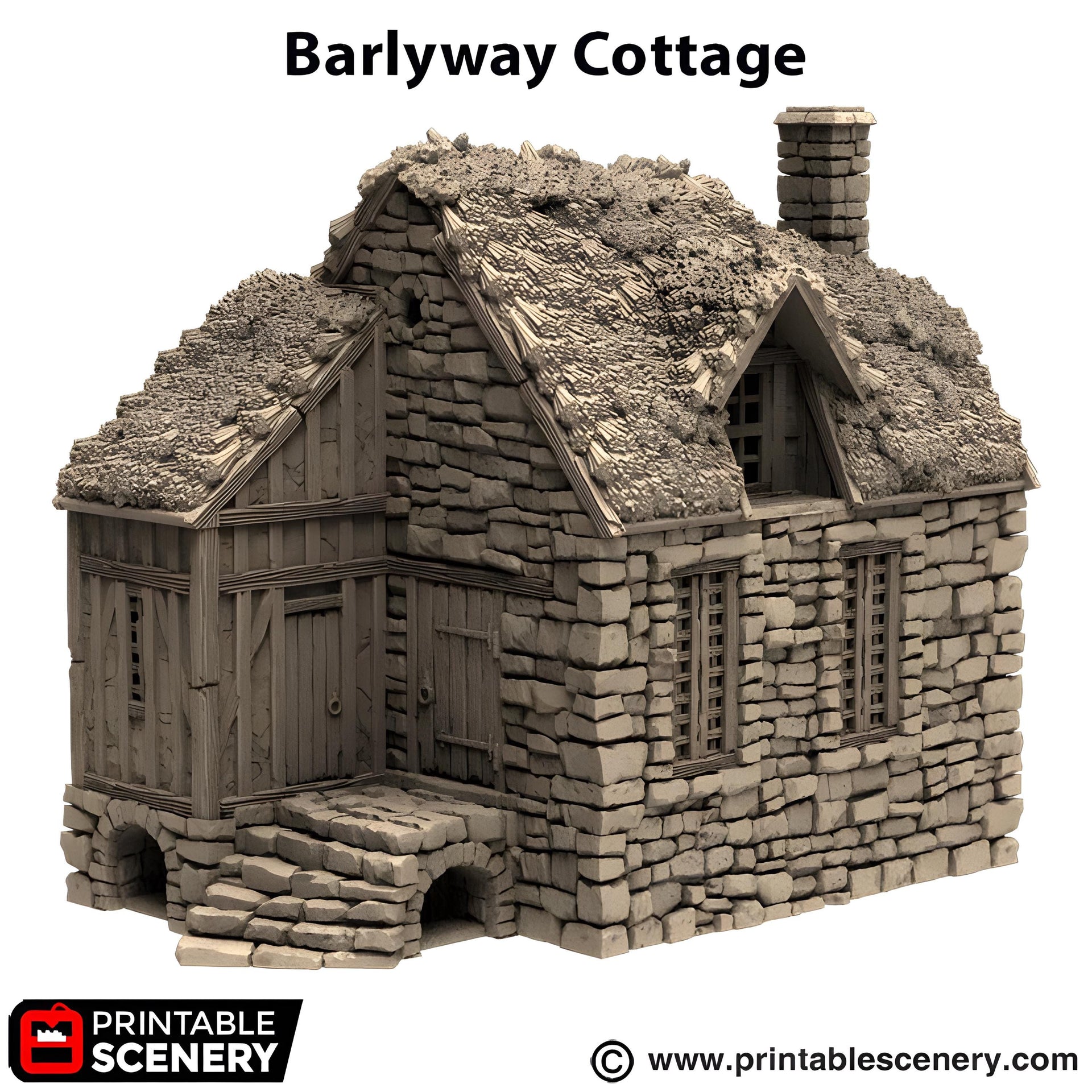 Barlyway Cottage. King and Country, 15mm, 28mm, 32mm - Printable Scenery | 28mm and 32mm | Wargaming | DnD | Tabletop Roleplaying