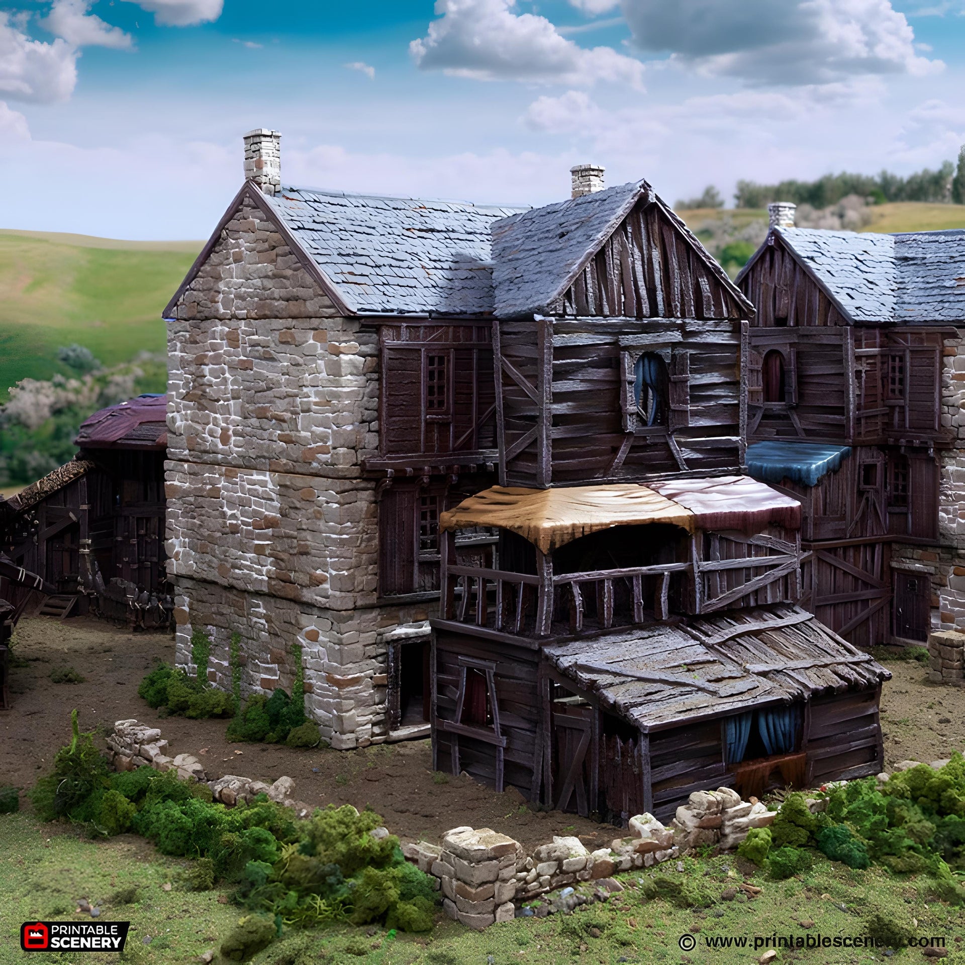 Slums of Flea Bottom 2. King and Country, 15mm, 28mm, 32mm - Printable Scenery | 28mm and 32mm | Wargaming | DnD | Tabletop Roleplaying